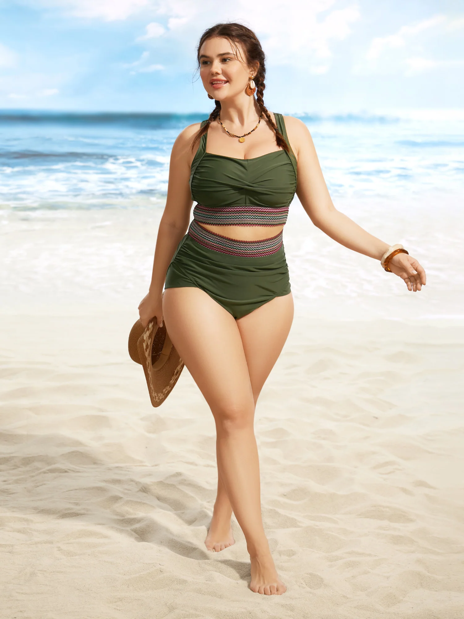 Woven Ribbon Ruched High Waisted Bikini Bottom - Image 7