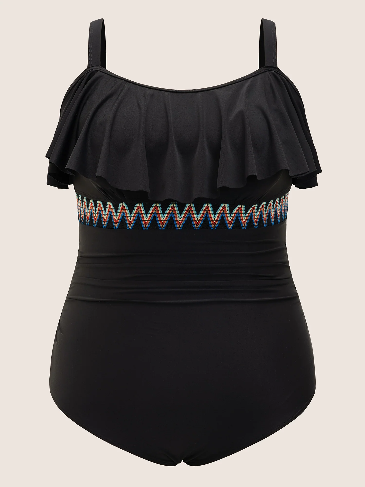 Woven Ribbon Gathered Ruffle Trim One Piece Swimsuit - Image 7