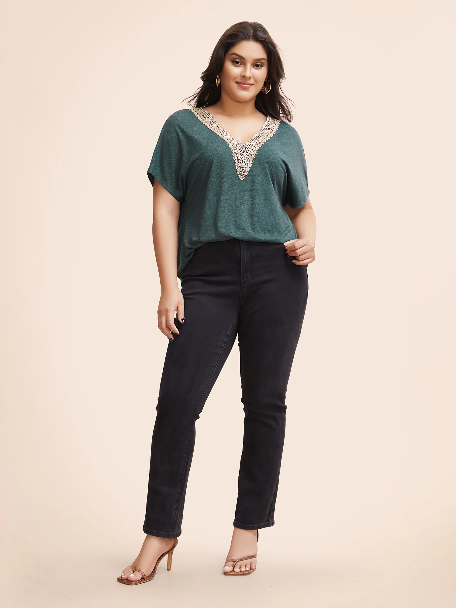 Woven Ribbon Patchwork Dolman Sleeve T-shirt - Image 3