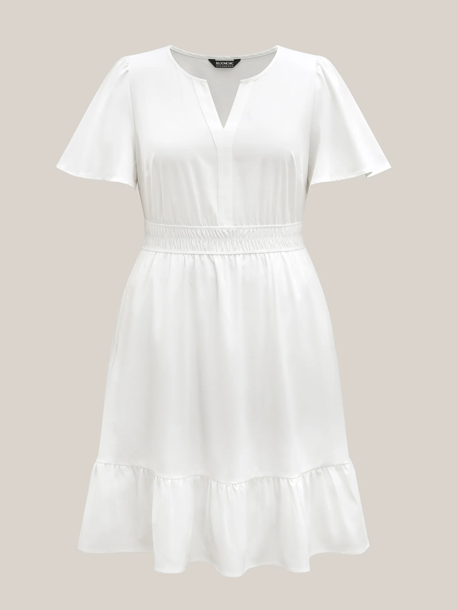 Woven Shirred Waist Split Neck Midi Dress - Image 5