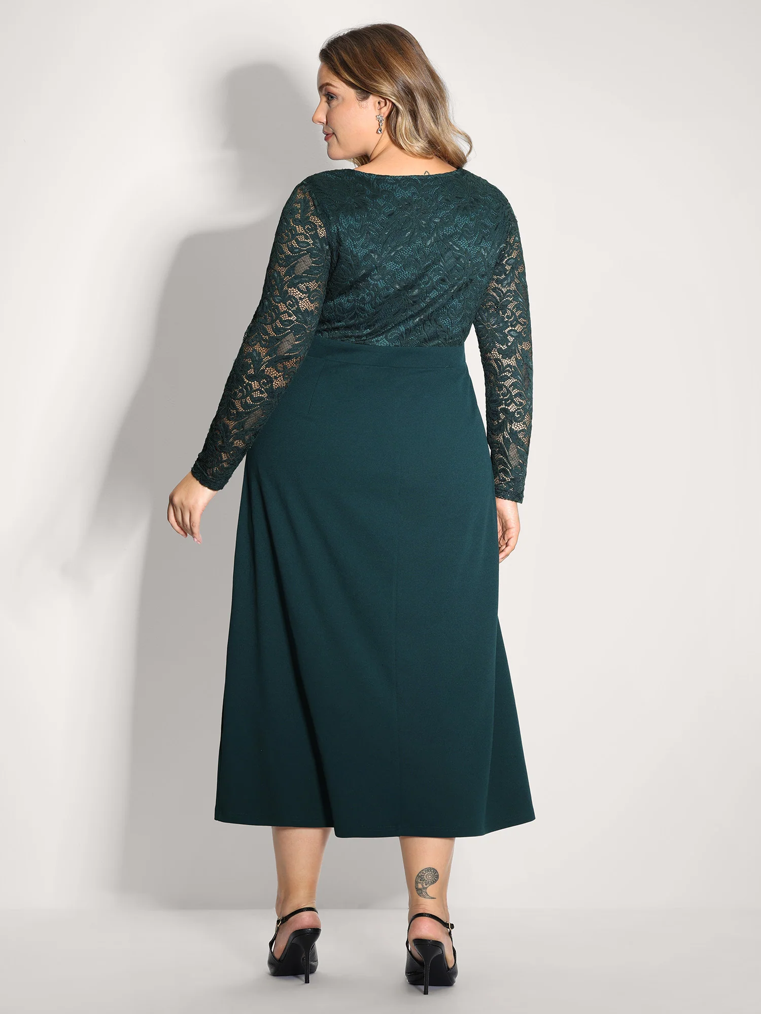 Wrap Hem Lace Sleeve Midi Dress - Image 4