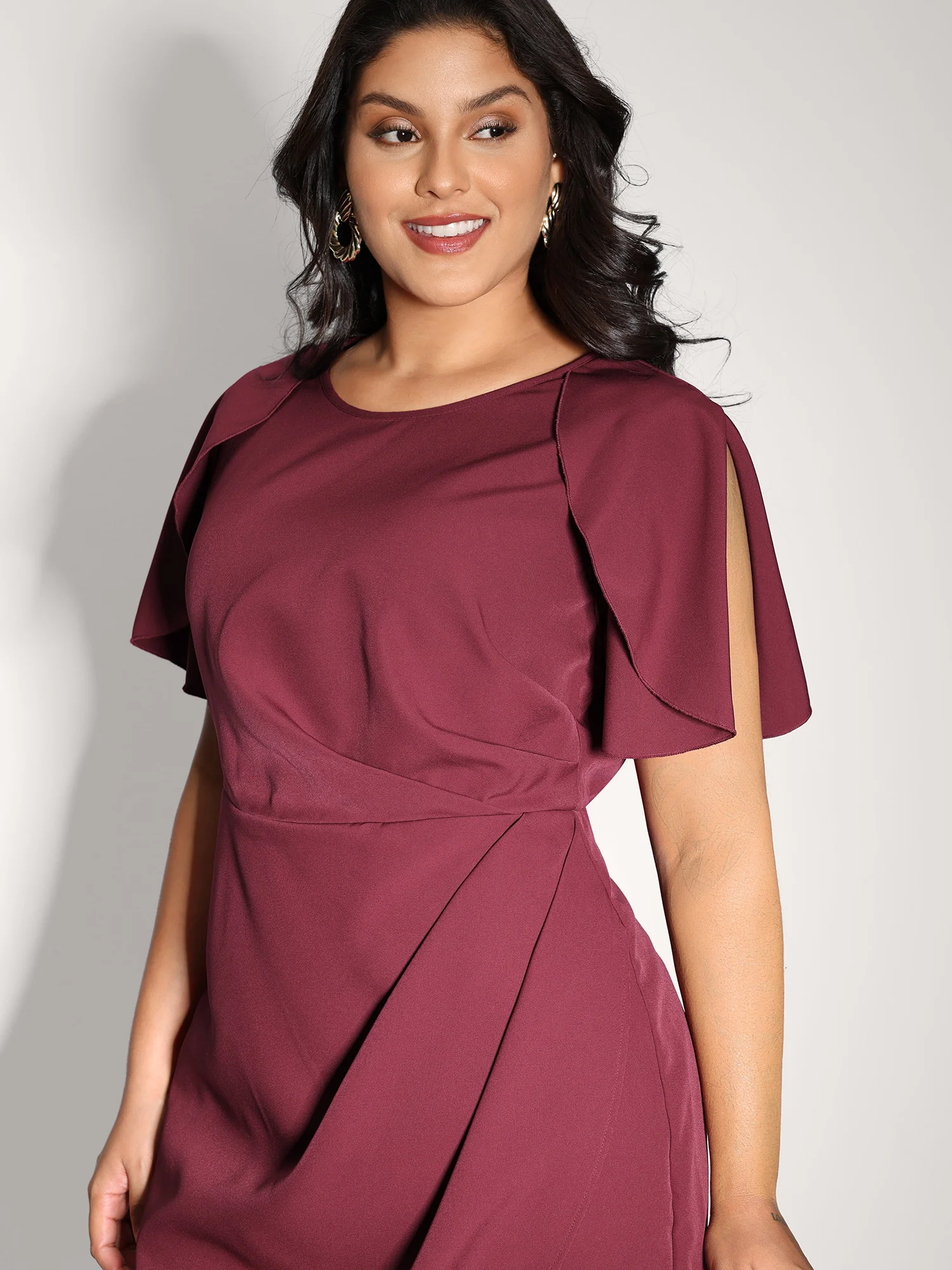 Wrap Hem Petal Sleeve Midi Dress - Image 2