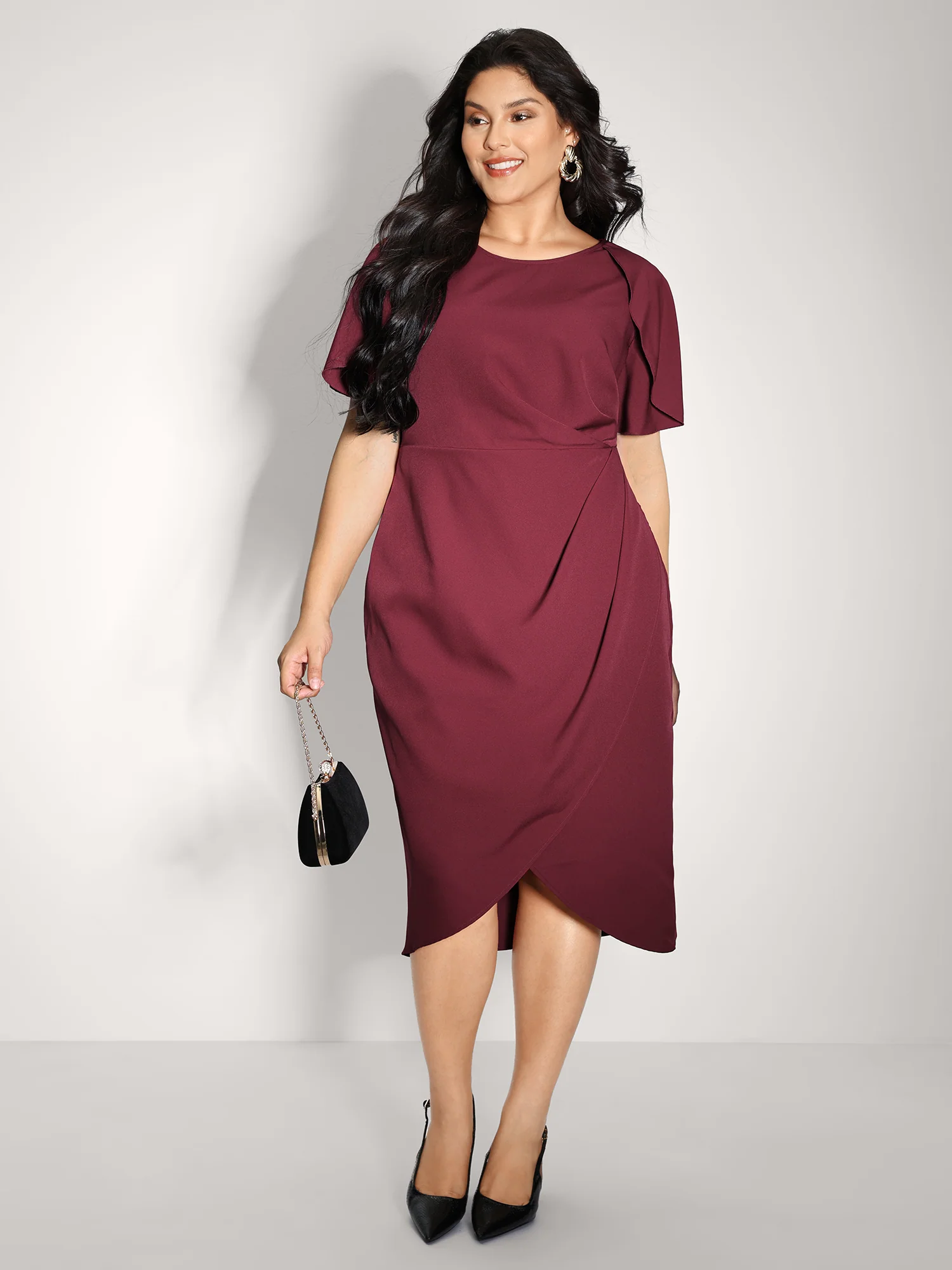 Wrap Hem Petal Sleeve Midi Dress - Image 3