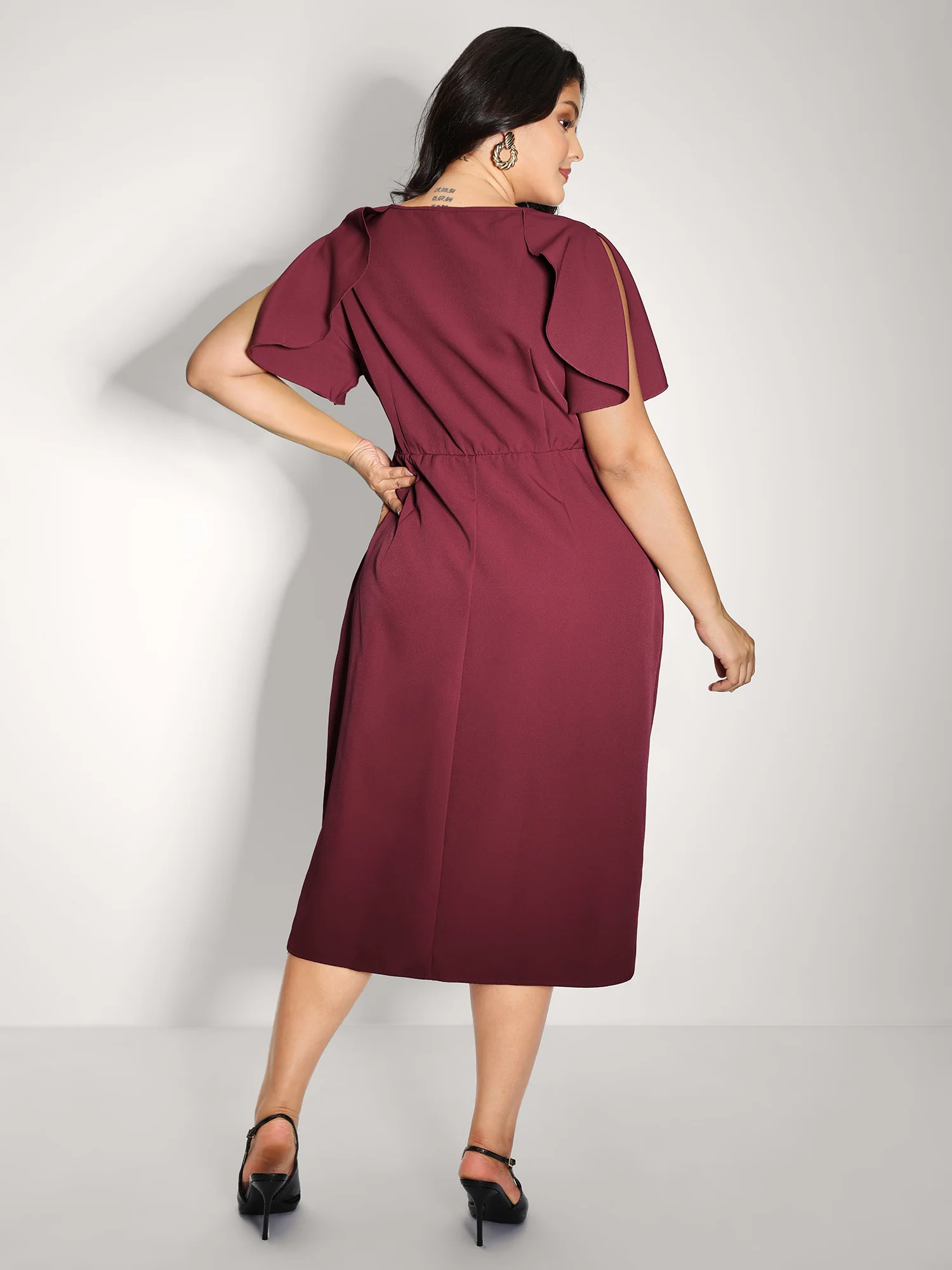Wrap Hem Petal Sleeve Midi Dress - Image 4
