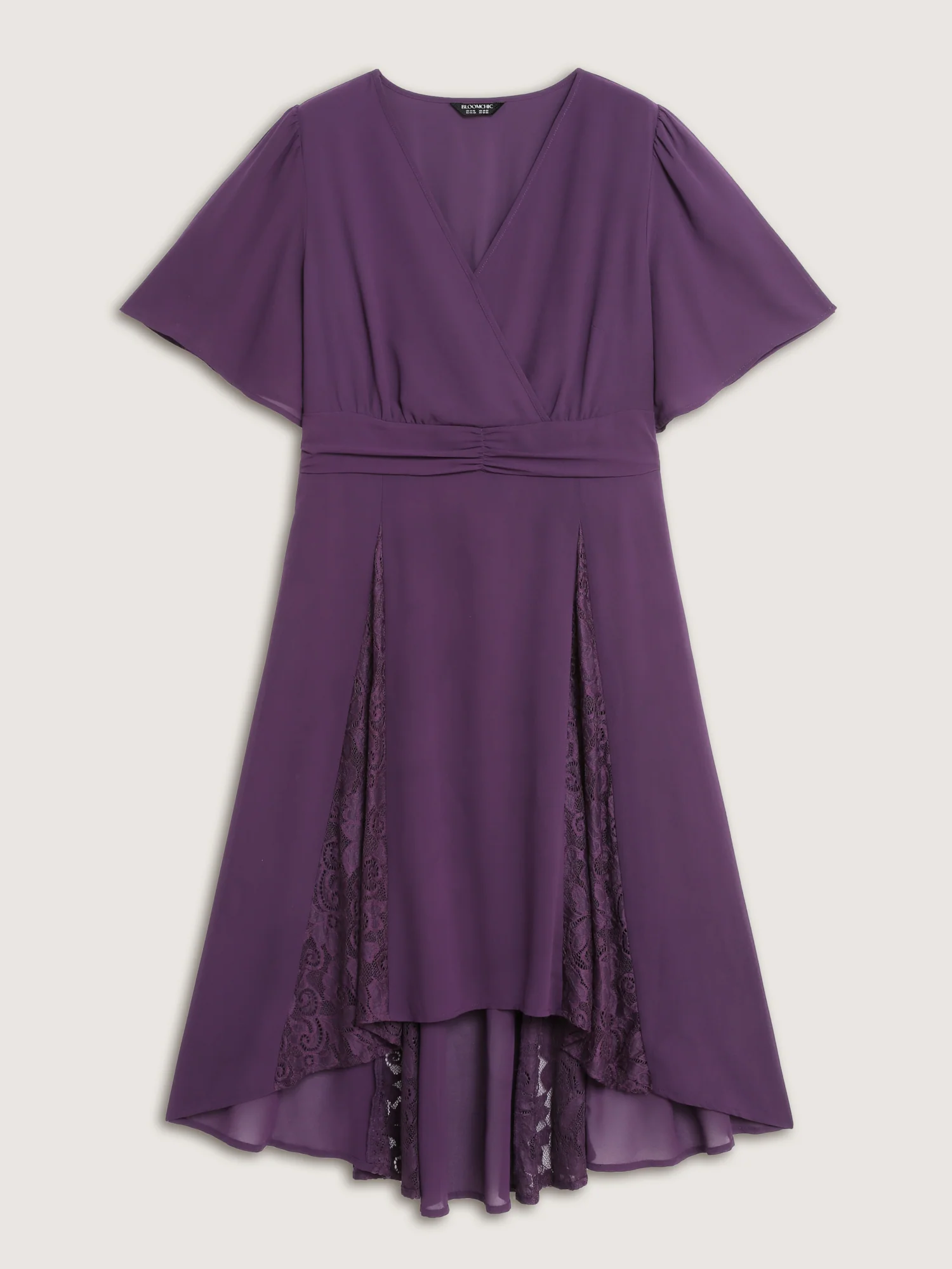 Wrap Neck Flowy Sleeve Sheer Mini Dress - Image 7