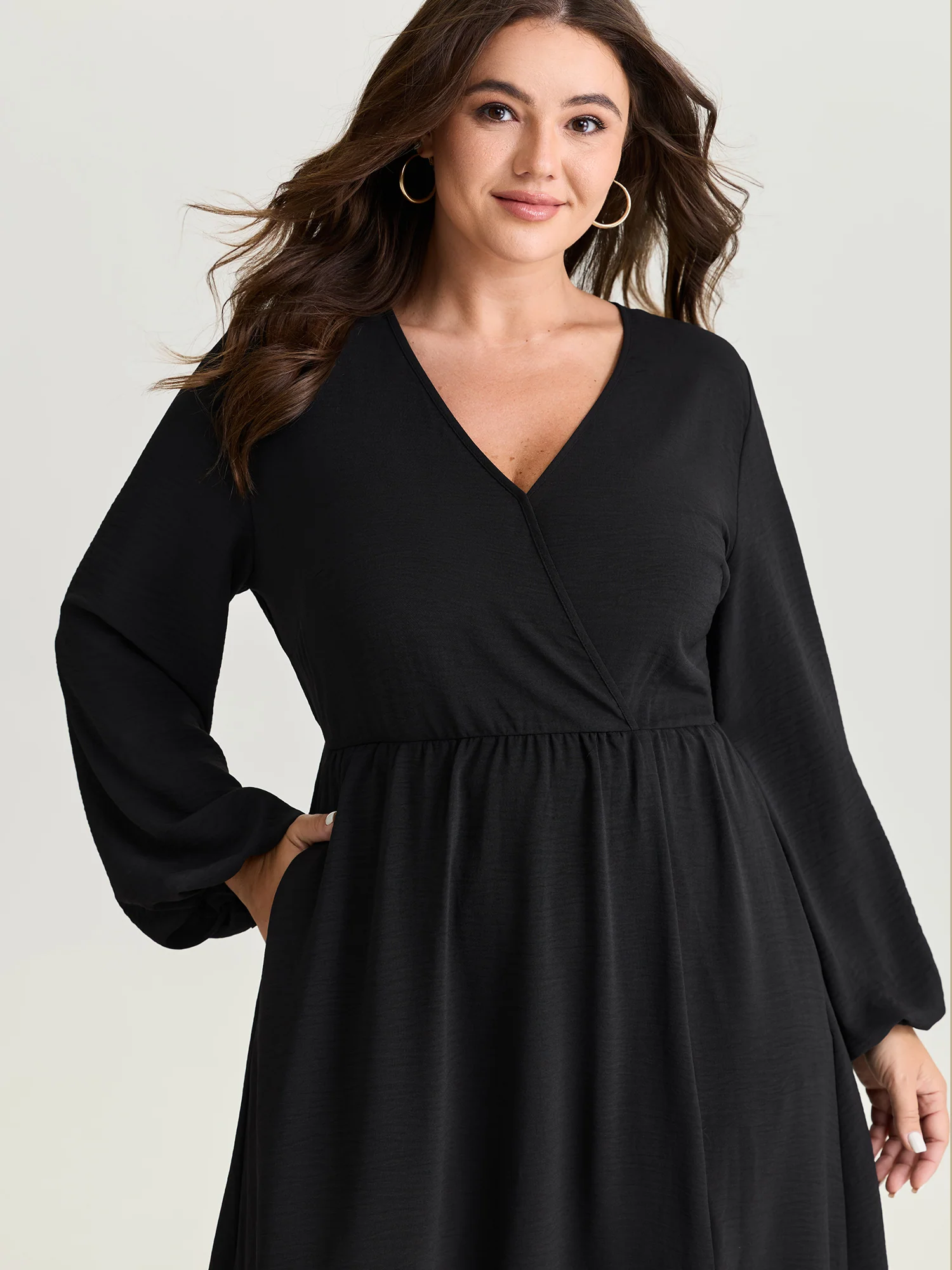 Wrap Neckline Slit Hem Flowy Maxi Dress - Image 2