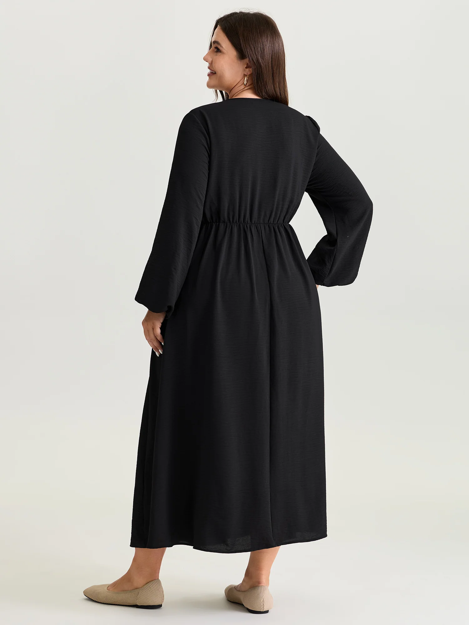 Wrap Neckline Slit Hem Flowy Maxi Dress - Image 4