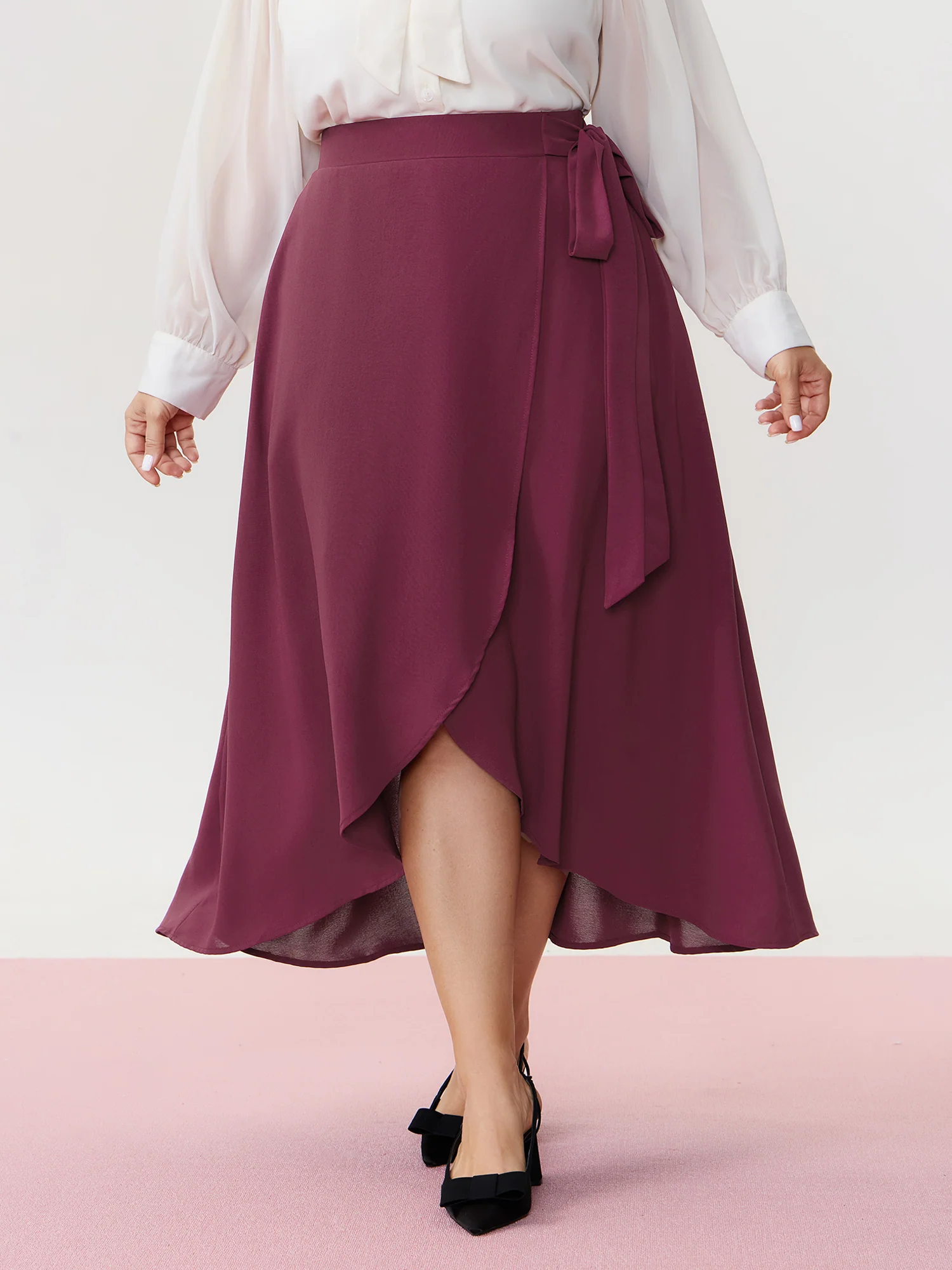 Wrap Side-Tie Flowy Midi Skirt