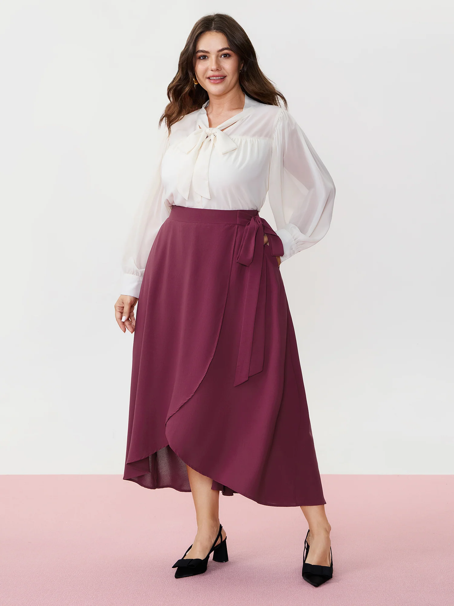 Wrap Side-Tie Flowy Midi Skirt - Image 2