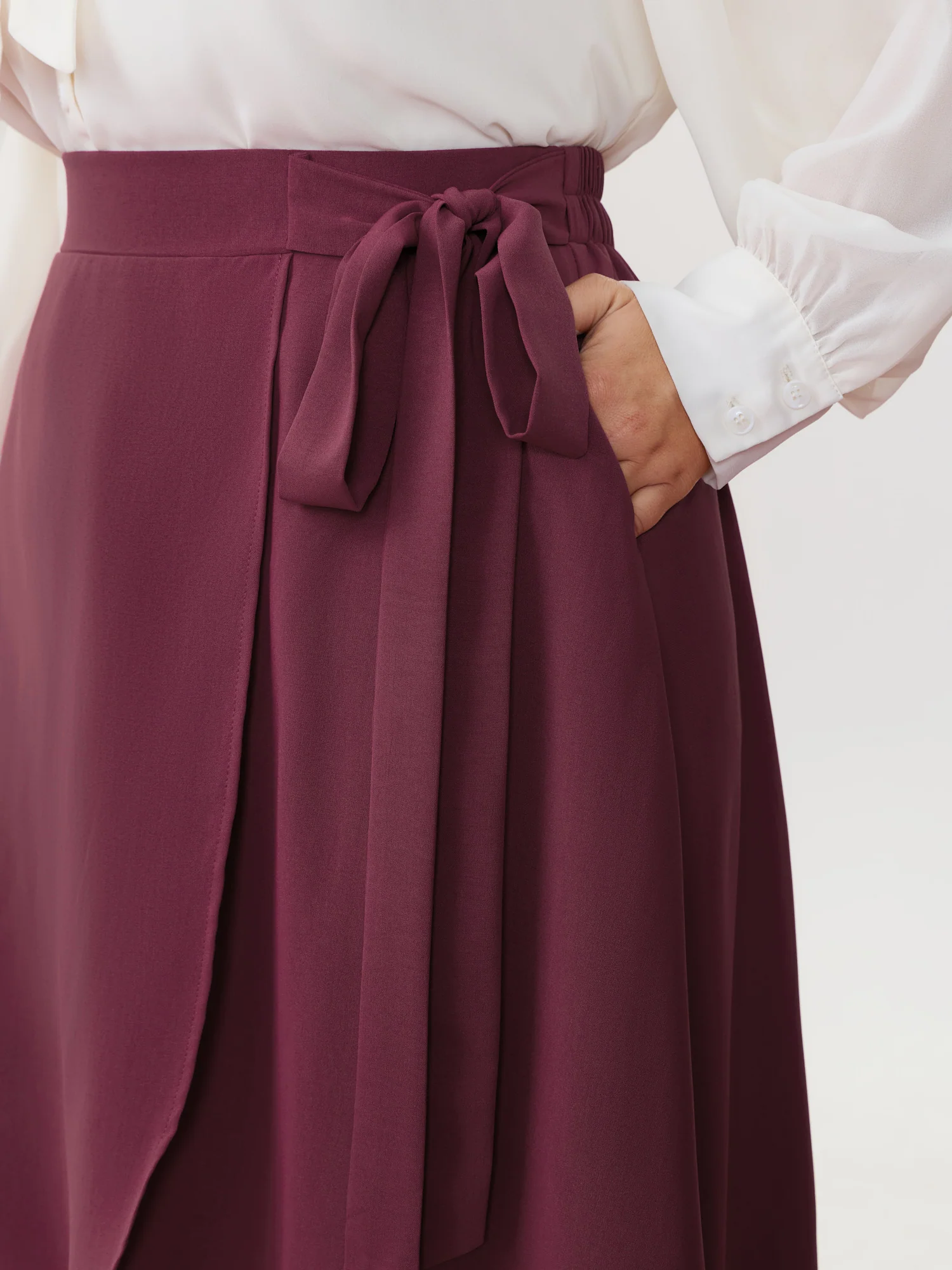 Wrap Side-Tie Flowy Midi Skirt - Image 3