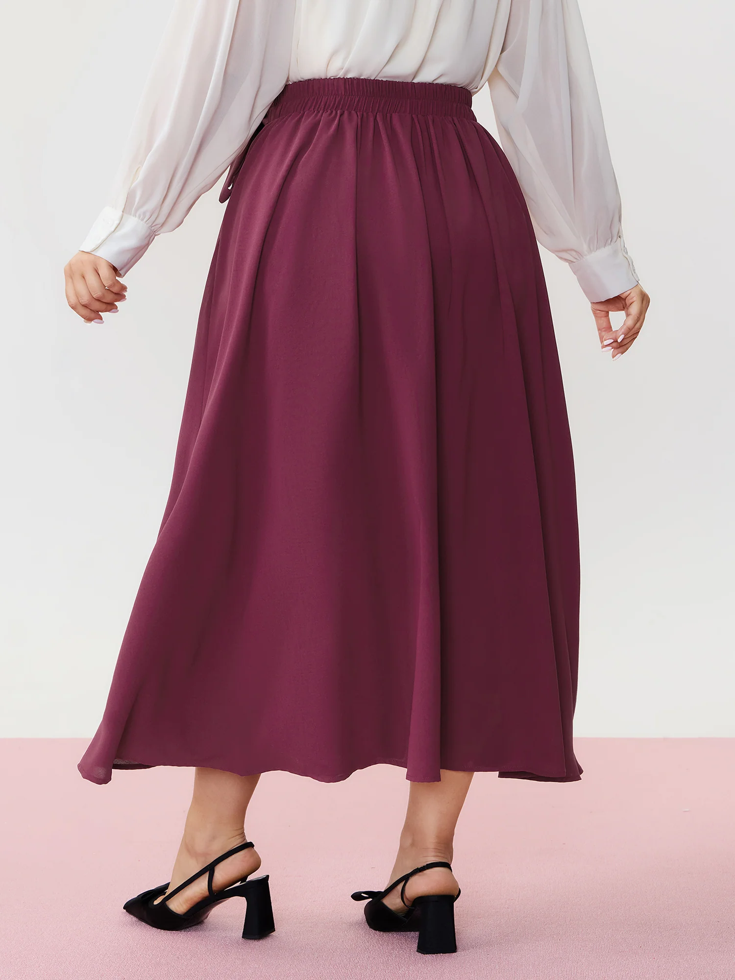 Wrap Side-Tie Flowy Midi Skirt - Image 6
