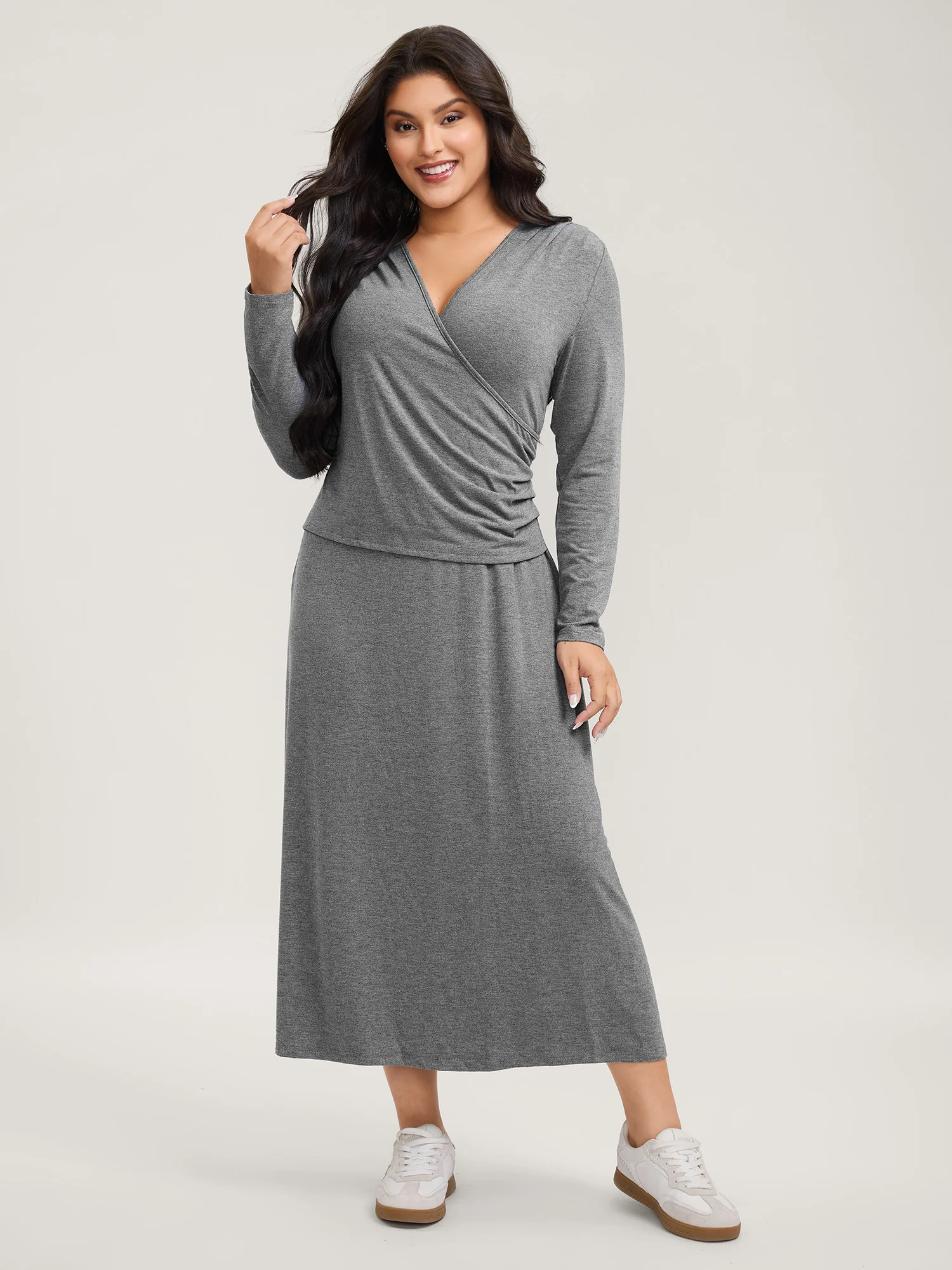 Wrap Stretchy Long Sleeve Knit Maxi Dress