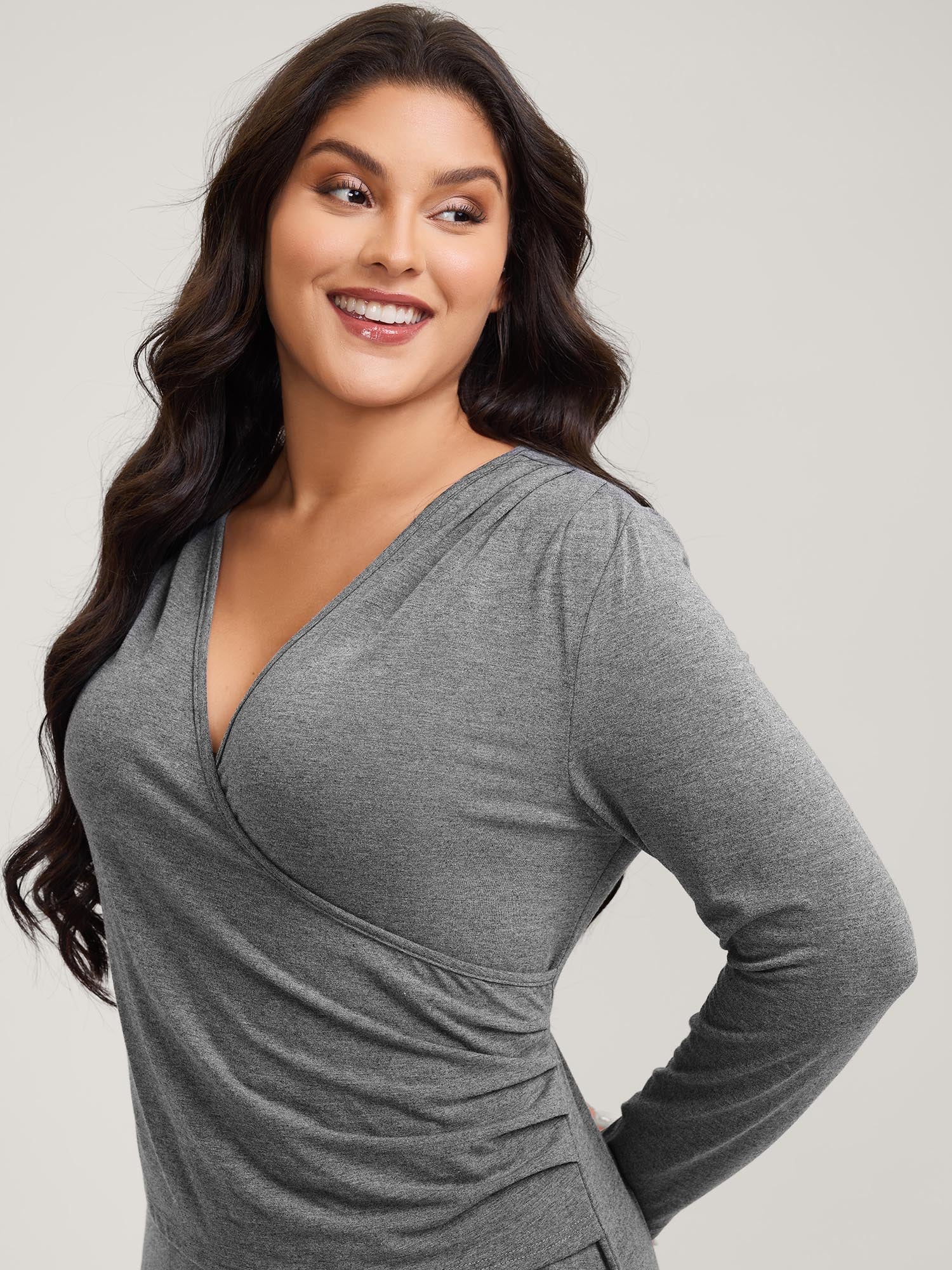 Wrap Stretchy Long Sleeve Knit Maxi Dress - Image 2