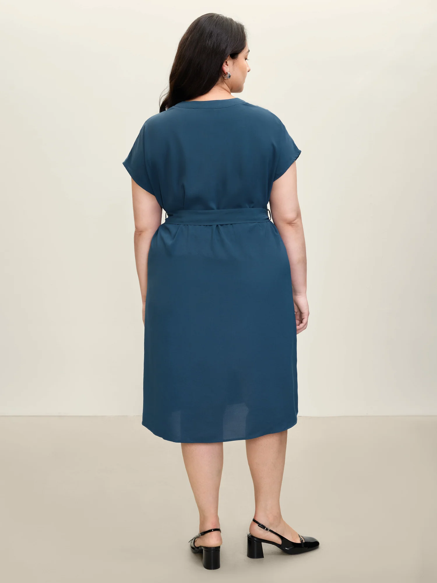 Wrap Style Button Detail Belted Midi Dress - Image 4