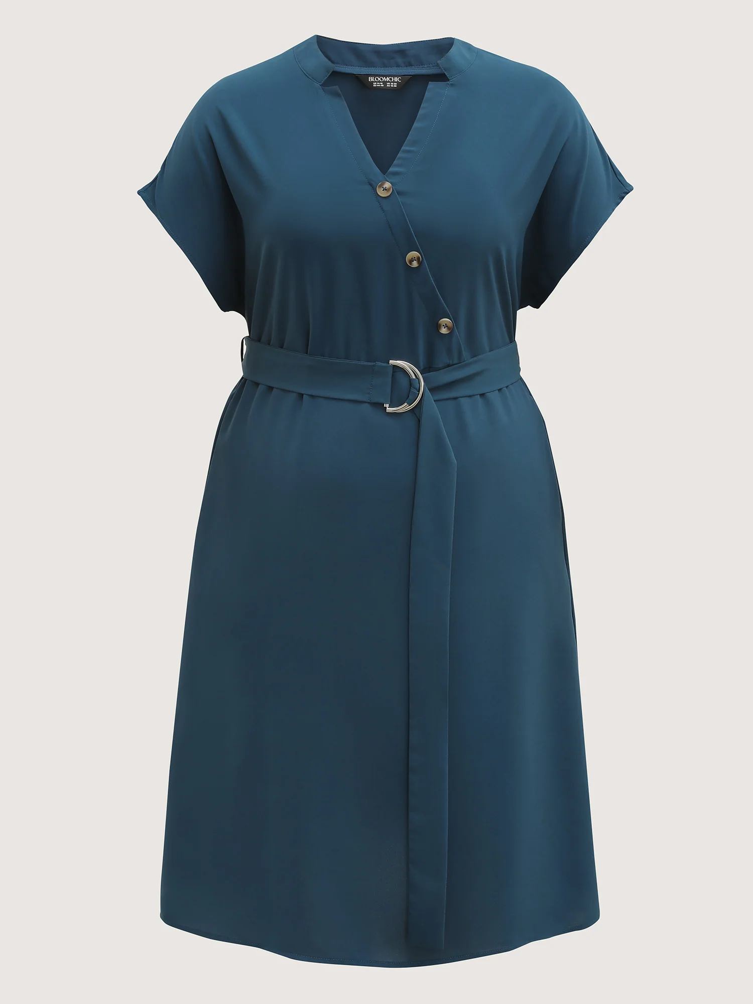 Wrap Style Button Detail Belted Midi Dress - Image 7