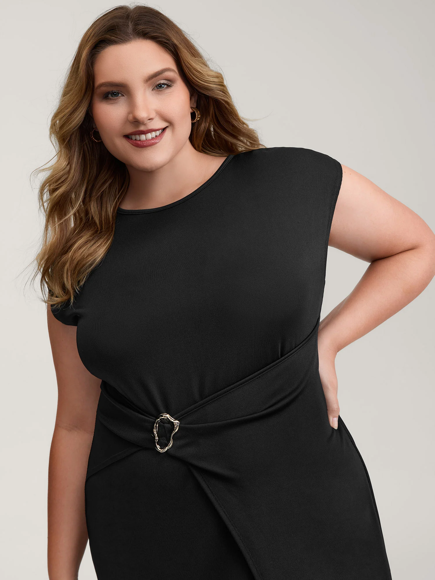 Wrap Style Metal Buckle Midi Dress - Image 2