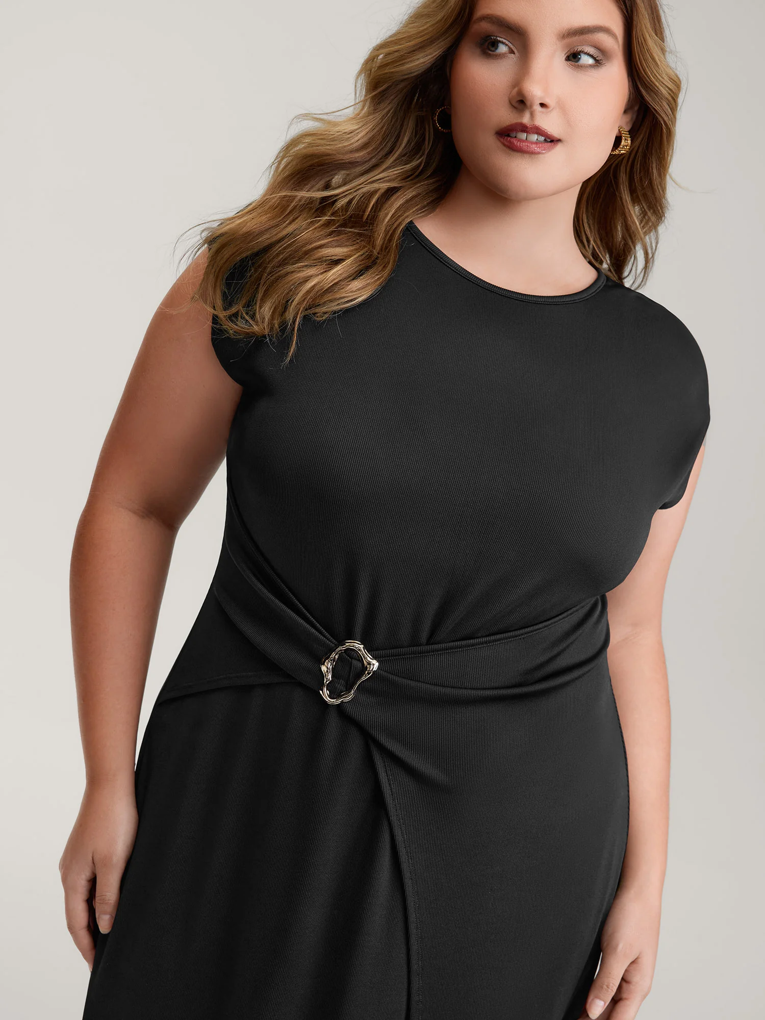 Wrap Style Metal Buckle Midi Dress - Image 3