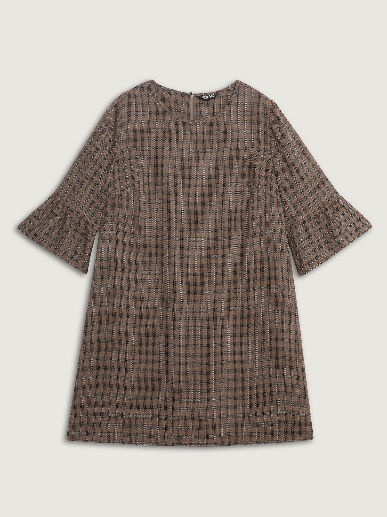 Yarn-Dyed Flared Sleeve A-Line Knee-Length Dress - Image 7