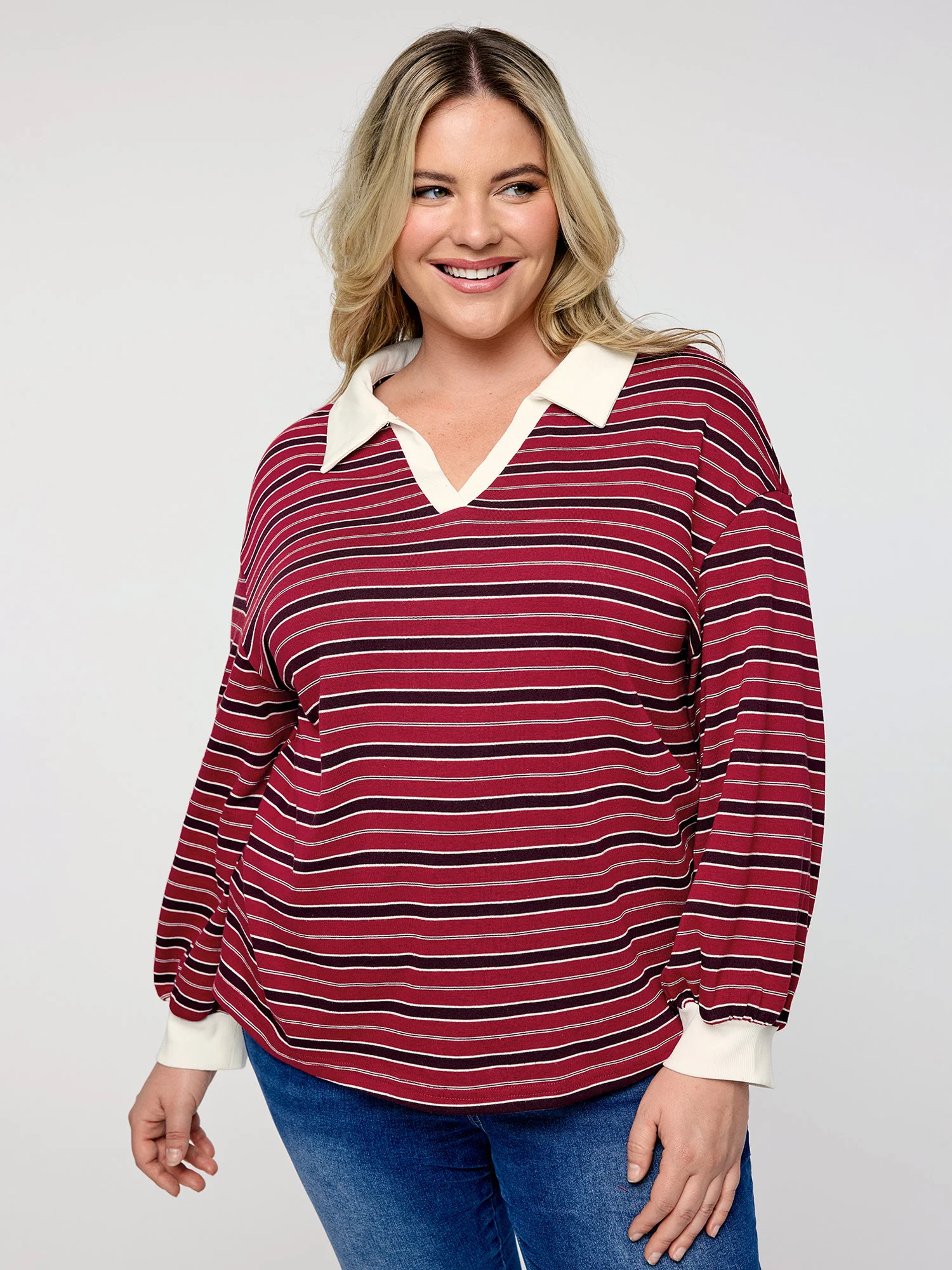 Yarn-Dyed Stretchy Stripes Collar Sweatshirt - Image 2