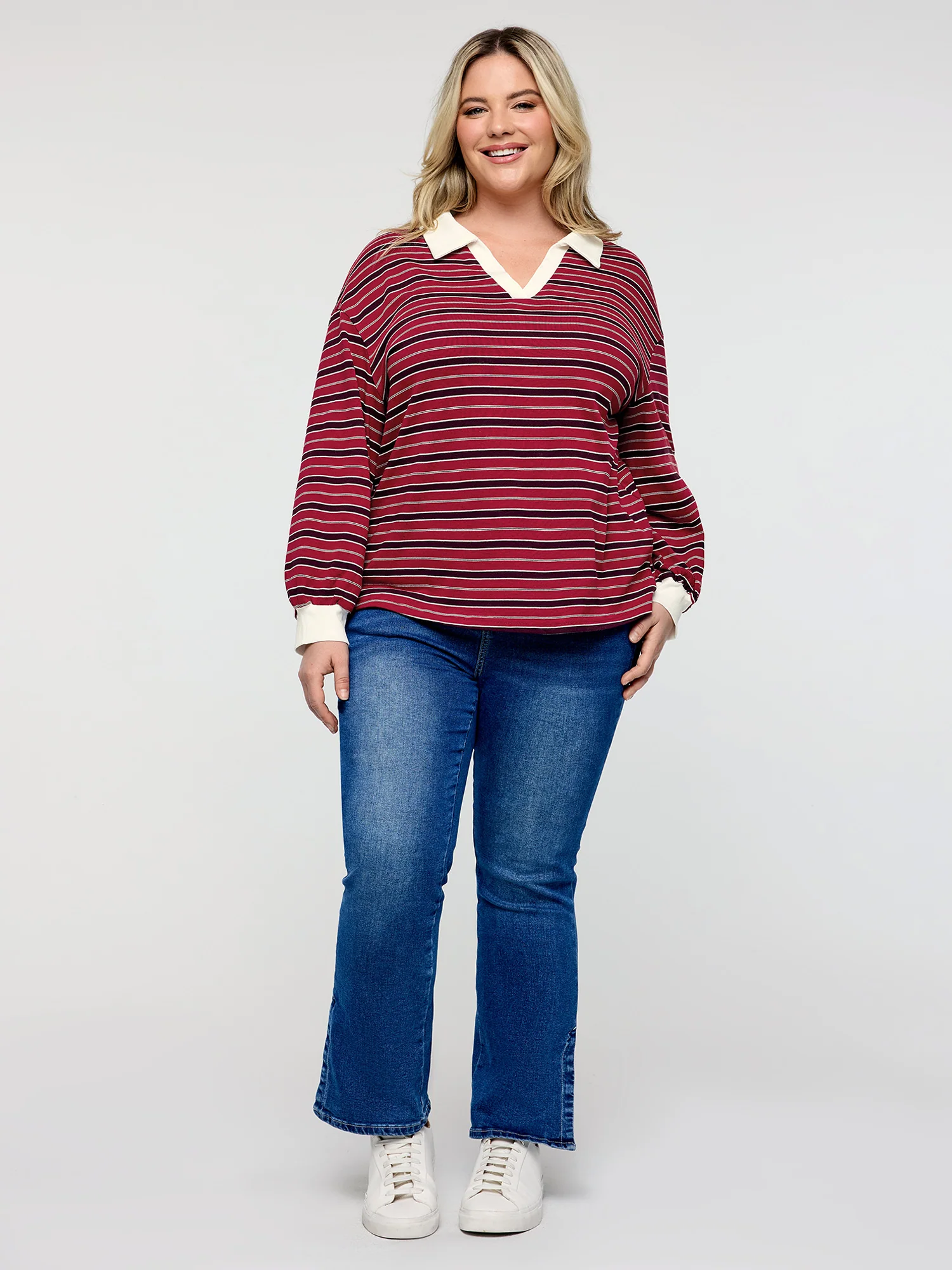 Yarn-Dyed Stretchy Stripes Collar Sweatshirt - Image 3