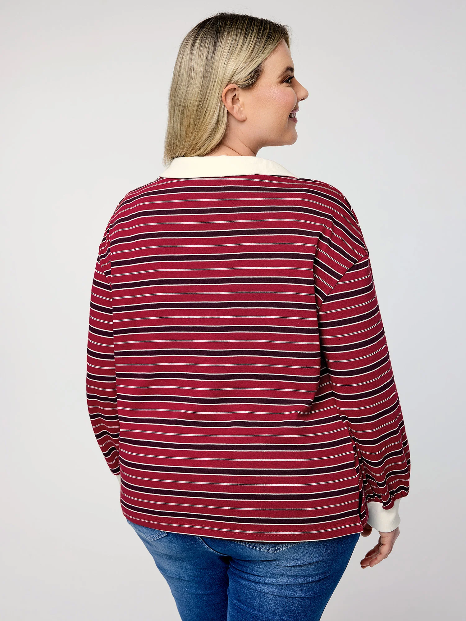Yarn-Dyed Stretchy Stripes Collar Sweatshirt - Image 4