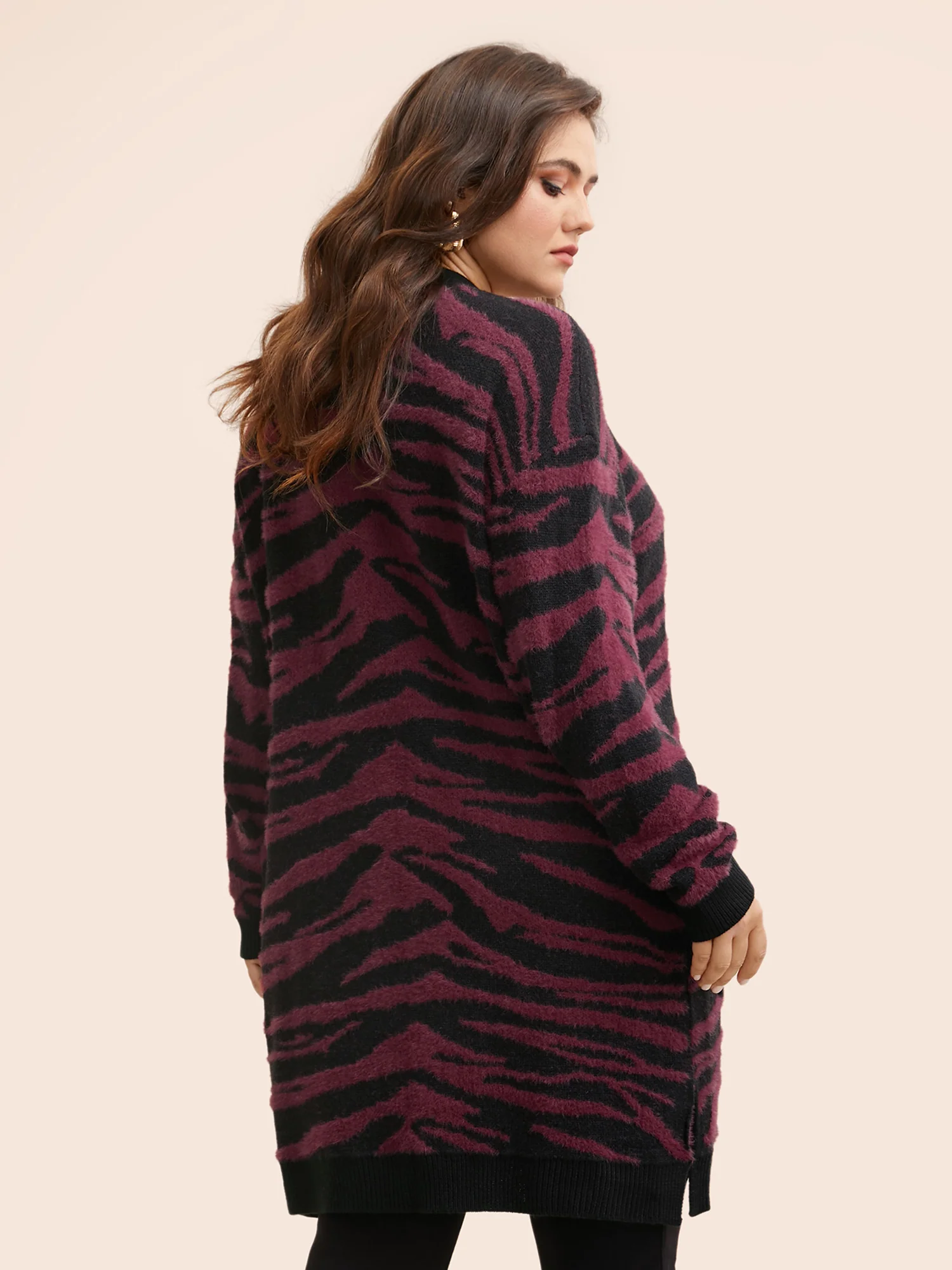 Zebra Print Fluffy Patch Pocket Cardigan - Image 2