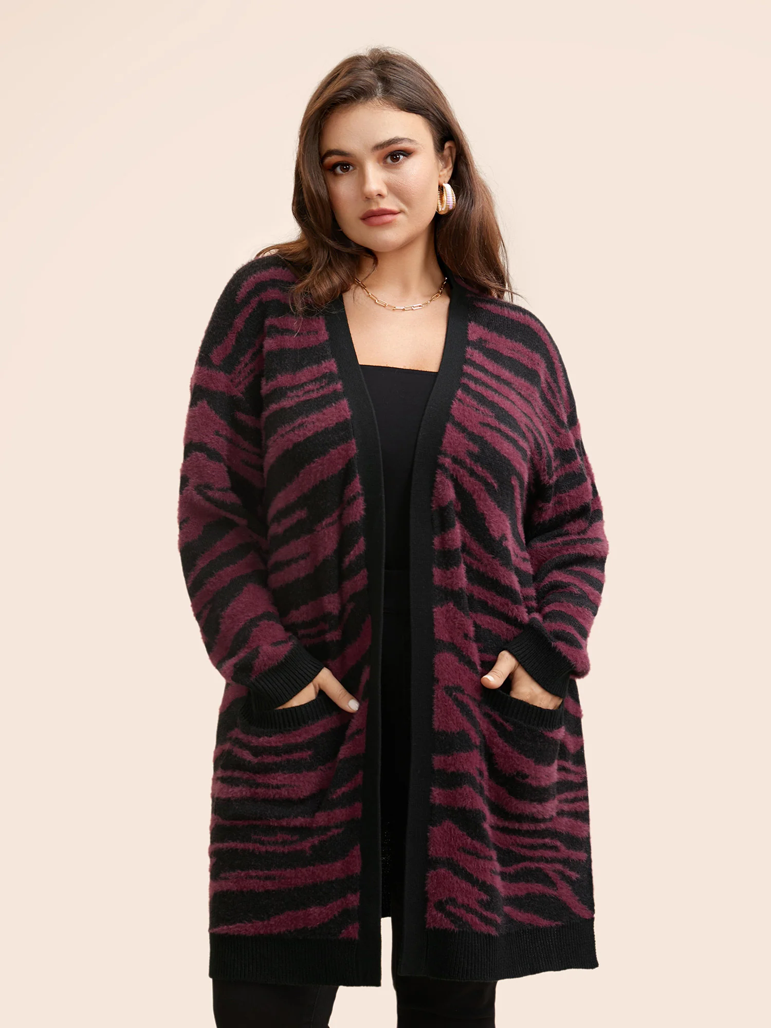 Zebra Print Fluffy Patch Pocket Cardigan - Image 3