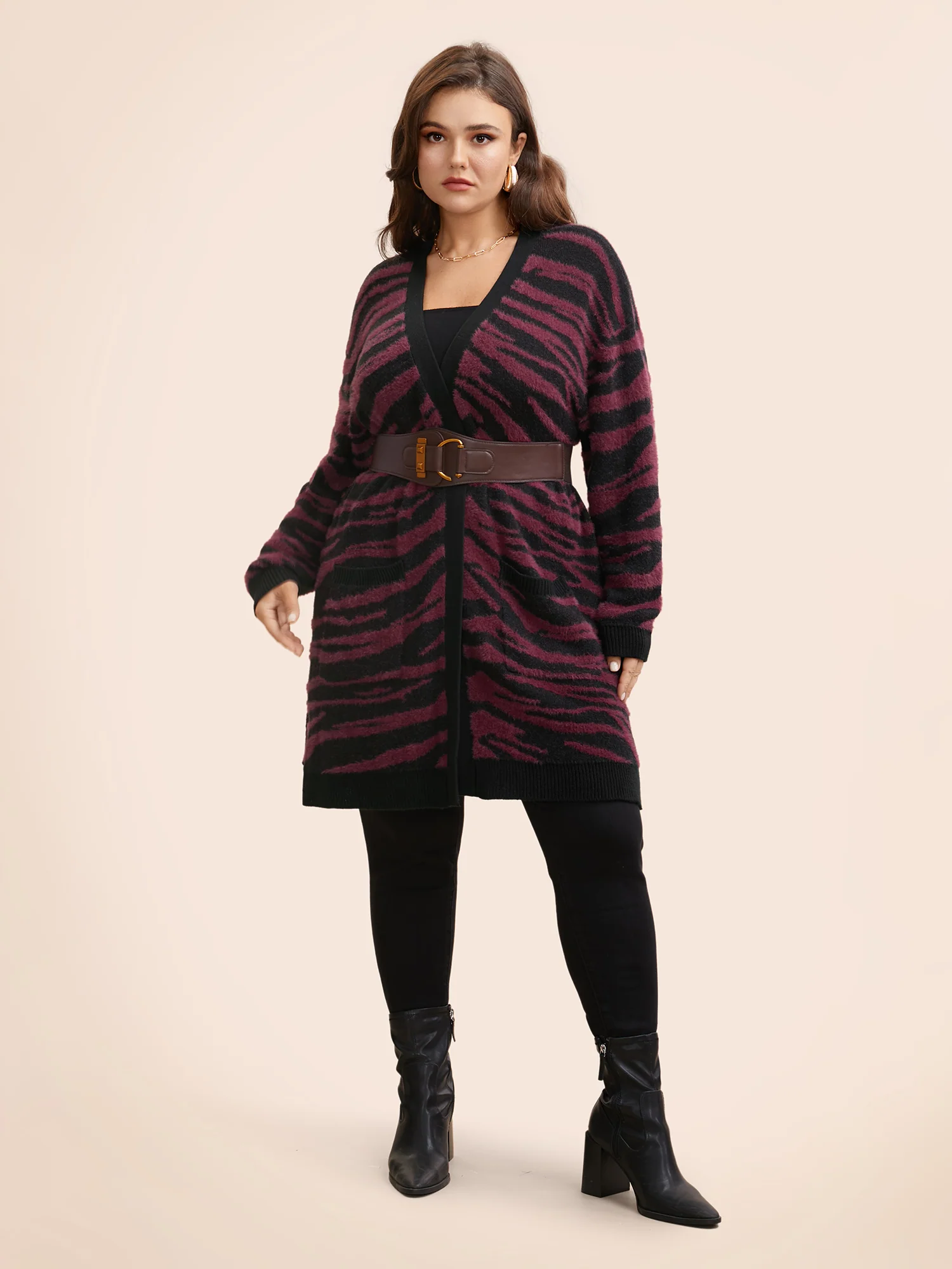 Zebra Print Fluffy Patch Pocket Cardigan - Image 4