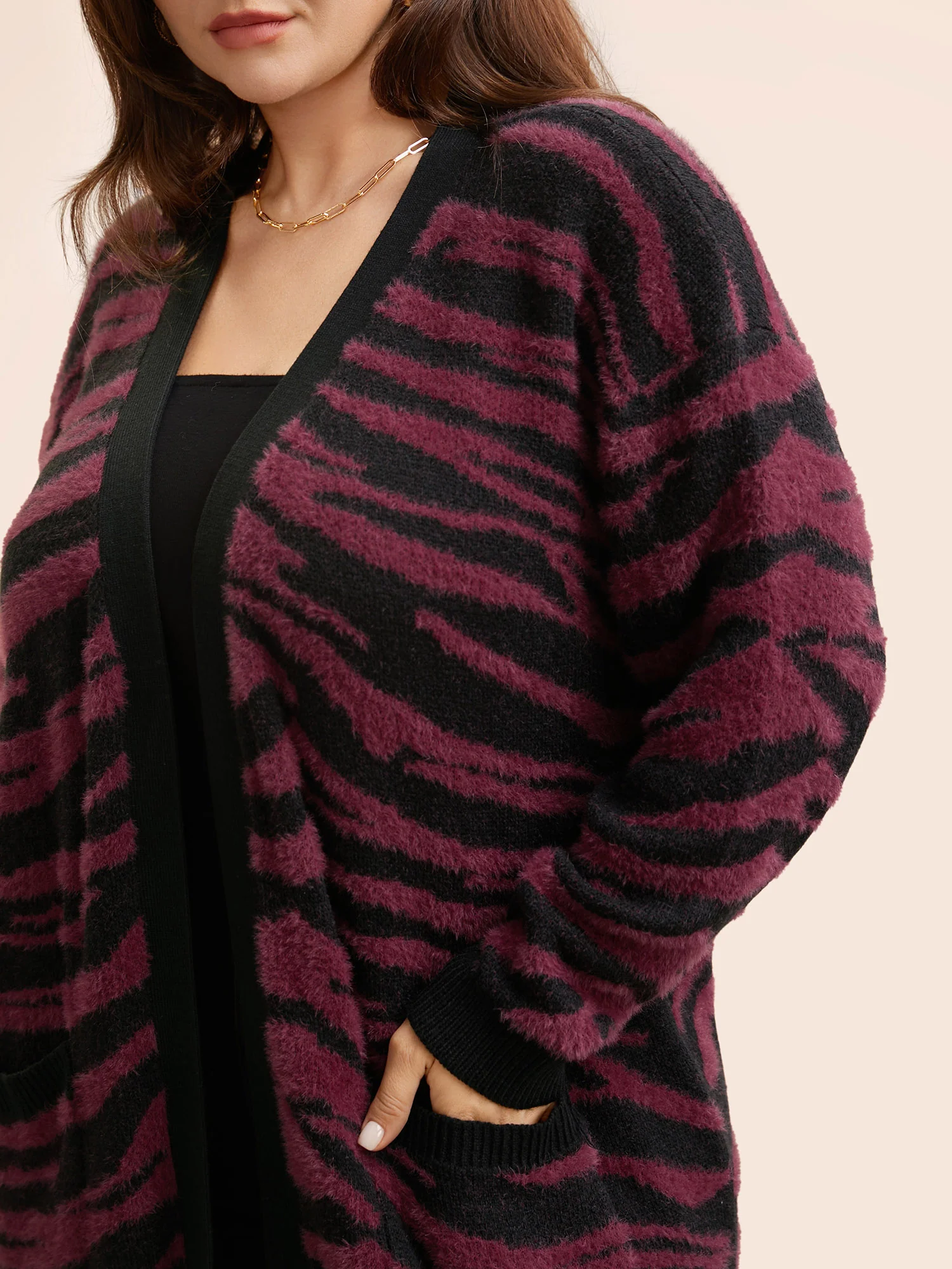 Zebra Print Fluffy Patch Pocket Cardigan - Image 5