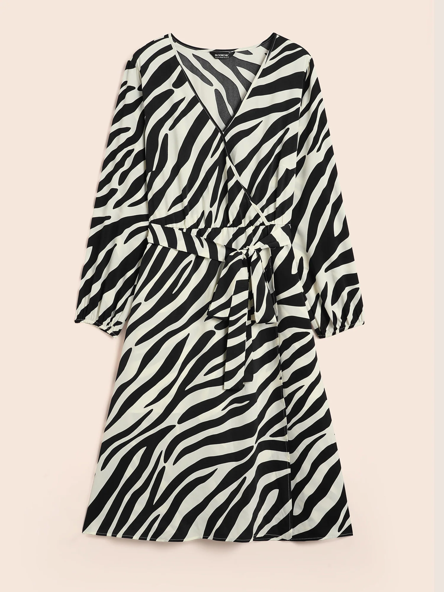 Zebra Print Overlap Collar Split Hem Dress - Image 7
