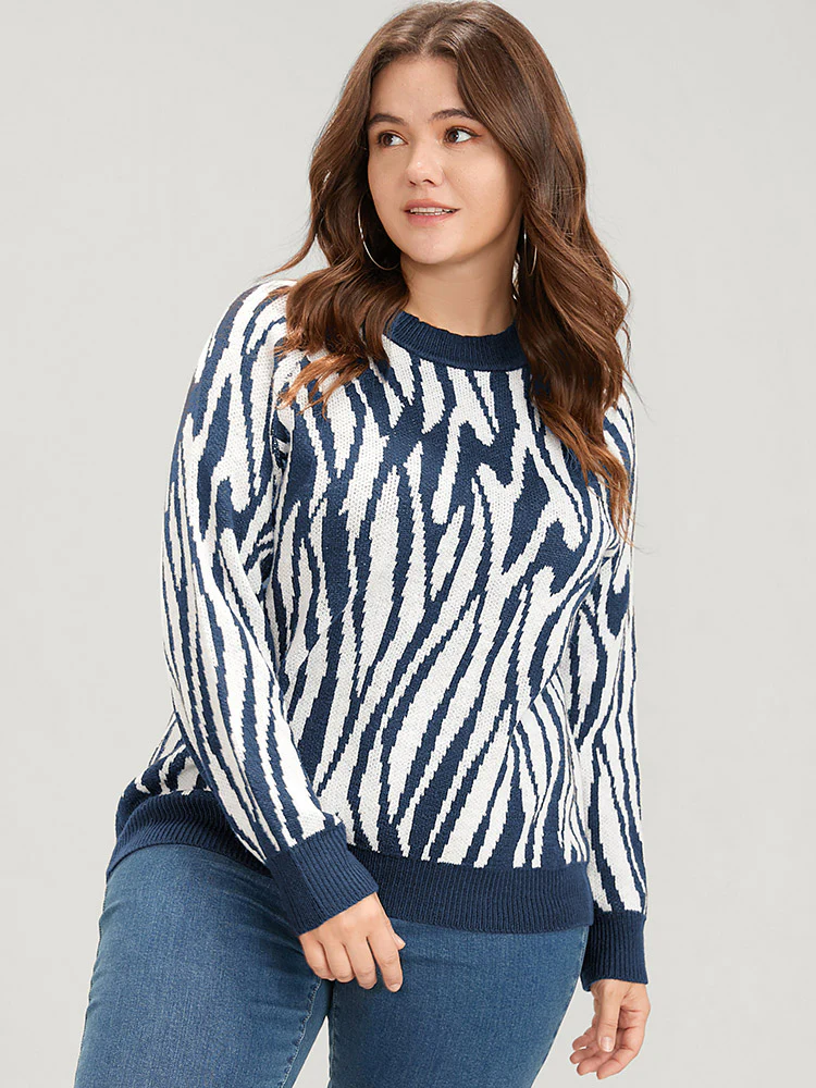 Zebra Print Pointelle Knit Raglan Sleeve Jacquard Knit Top - Image 4