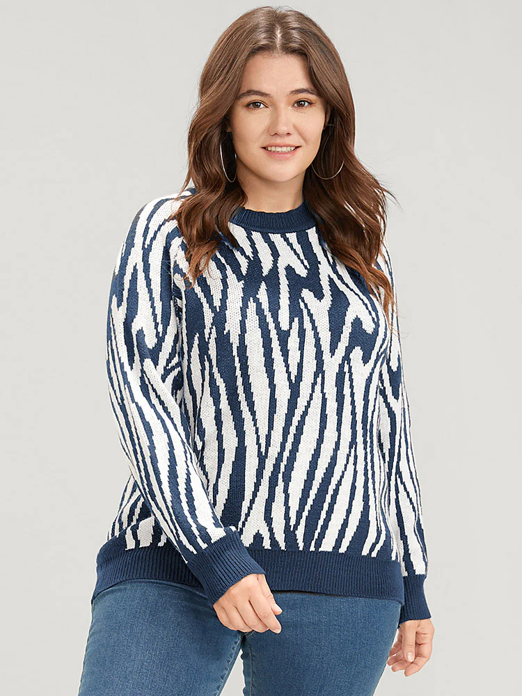 Zebra Print Pointelle Knit Raglan Sleeve Jacquard Knit Top - Image 7