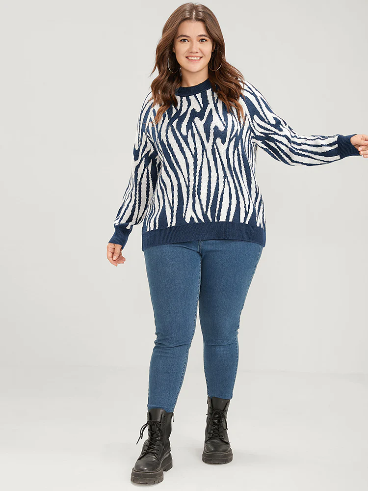 Zebra Print Pointelle Knit Raglan Sleeve Jacquard Knit Top - Image 8