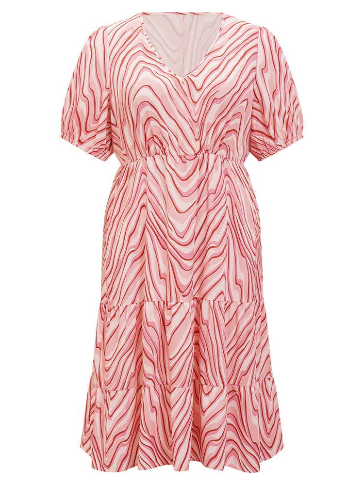 Zebra Print Puff Sleeve Pocket Layered Hem Dress - Image 10