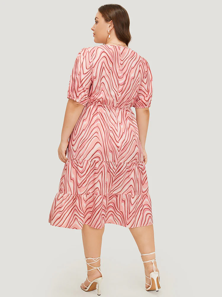 Zebra Print Puff Sleeve Pocket Layered Hem Dress - Image 5