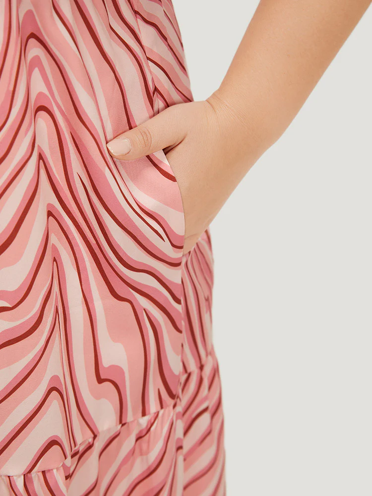 Zebra Print Puff Sleeve Pocket Layered Hem Dress - Image 7