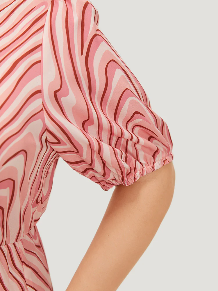 Zebra Print Puff Sleeve Pocket Layered Hem Dress - Image 8