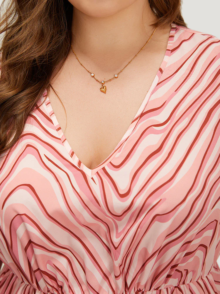 Zebra Print Puff Sleeve Pocket Layered Hem Dress - Image 9