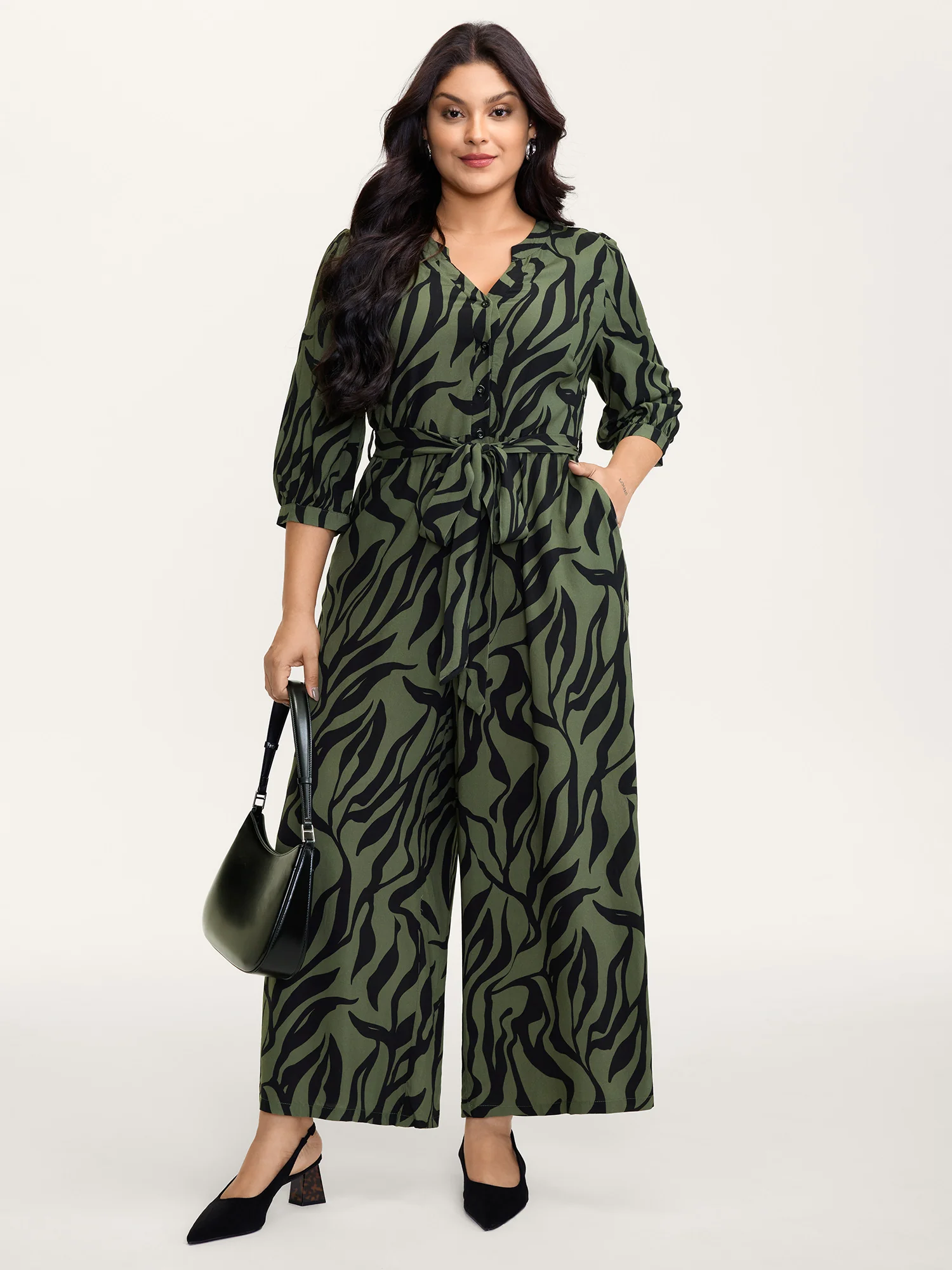 Zebra Print Stretchy Belted Waist Jumpsuit - Image 3