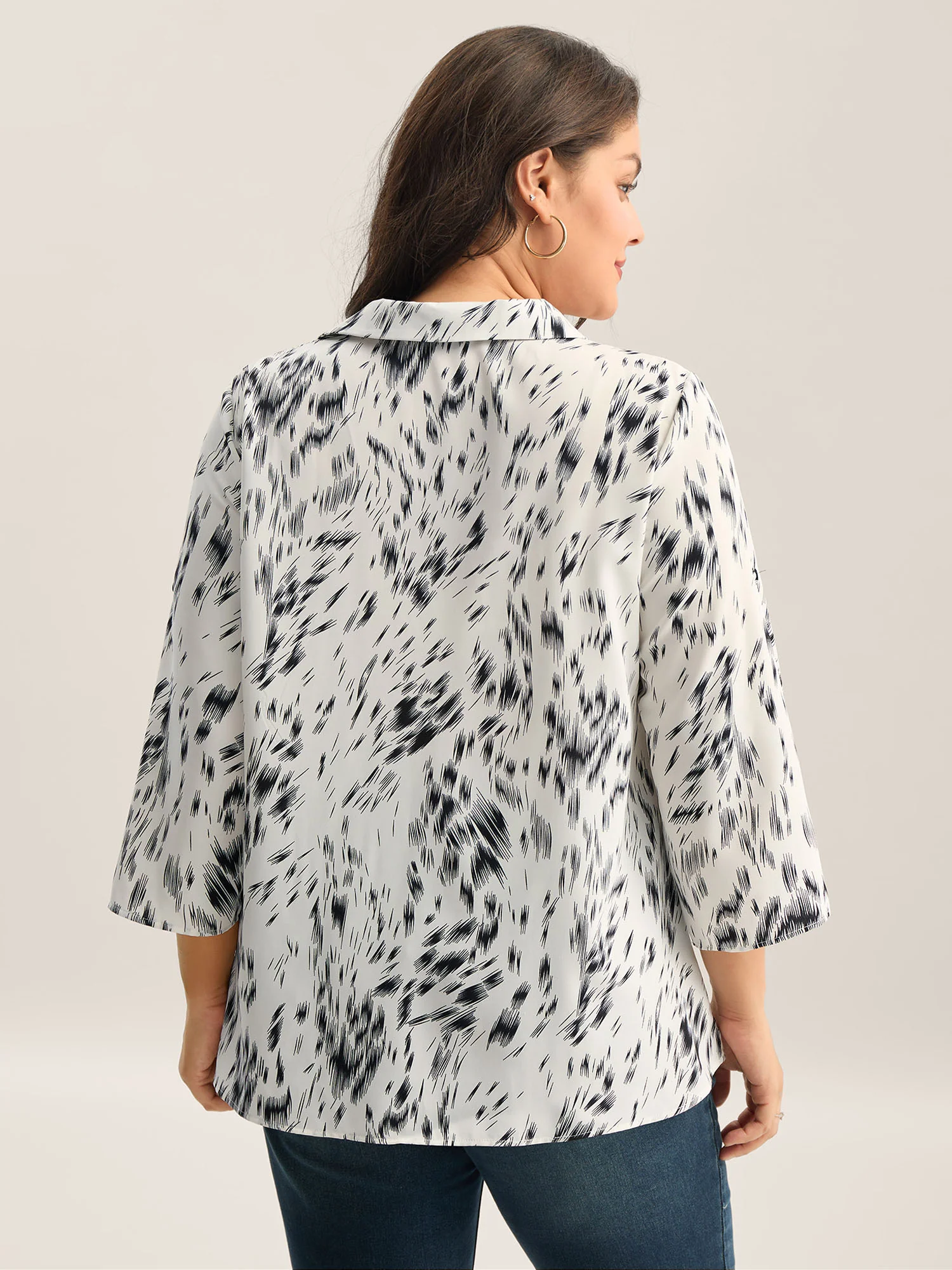 Zebra Print Tab Sleeve Shirt Collar Blouse - Image 4