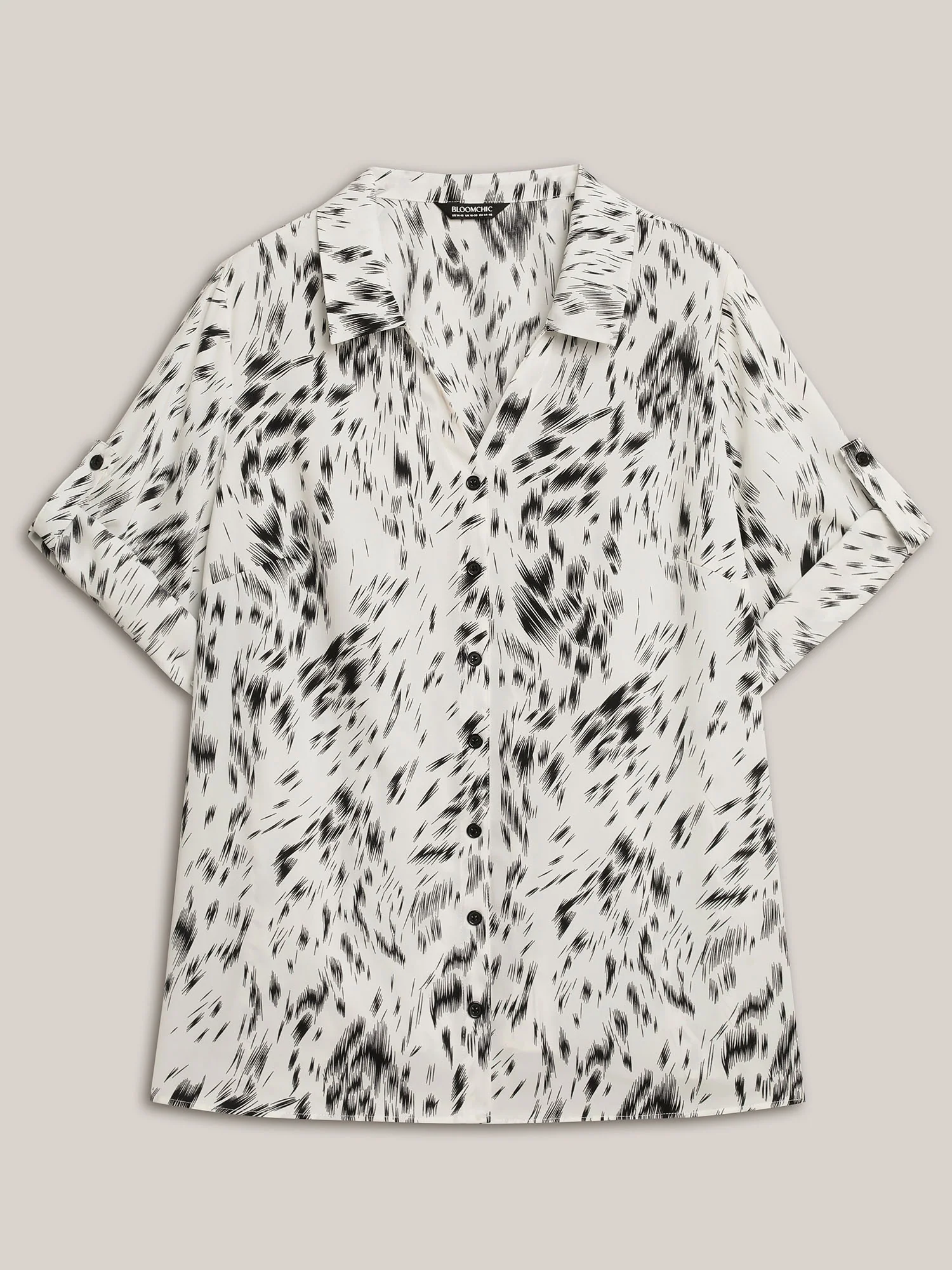 Zebra Print Tab Sleeve Shirt Collar Blouse - Image 5