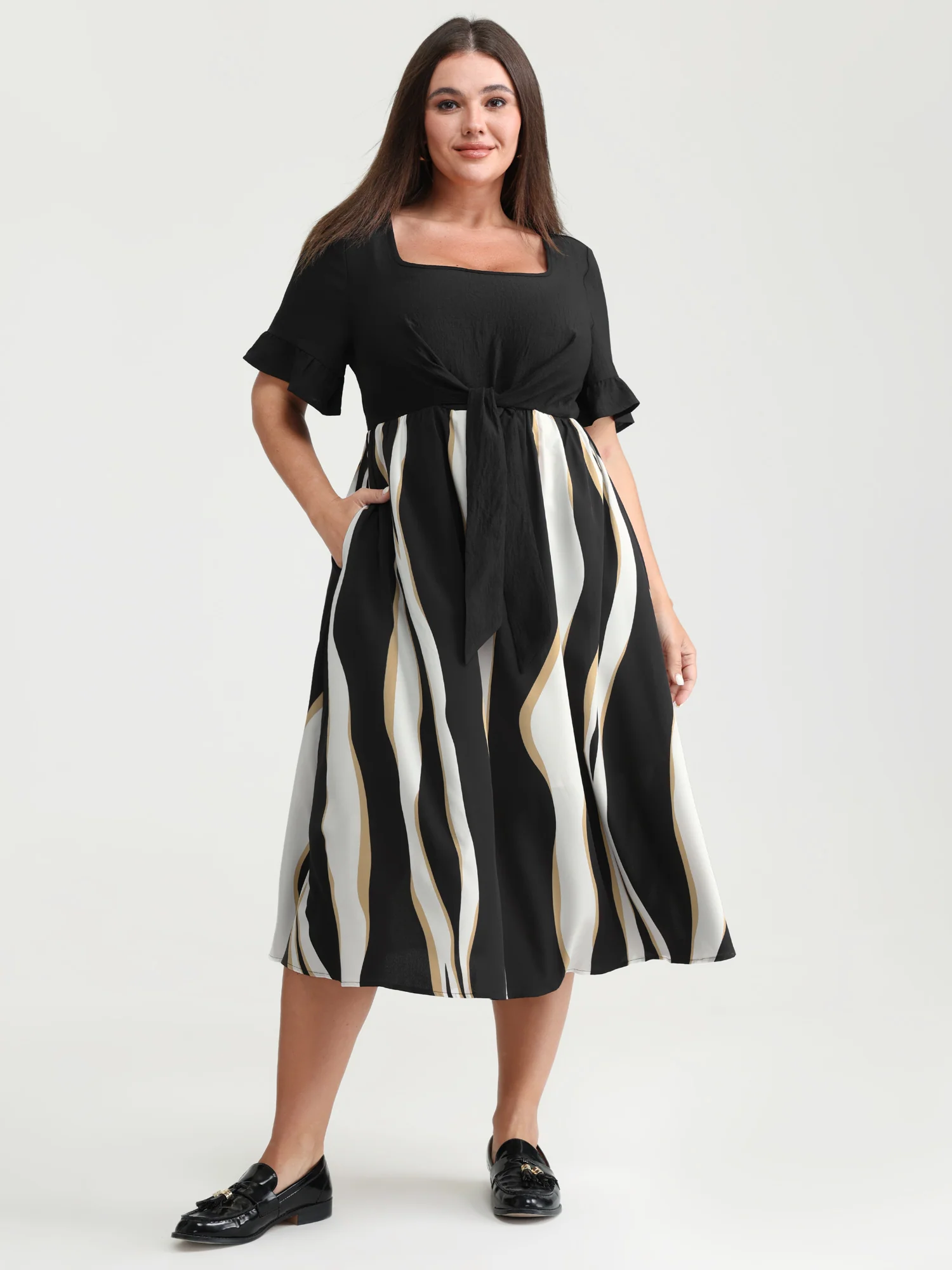 Zebra Stripe Print Contrast Midi Dress - Image 3