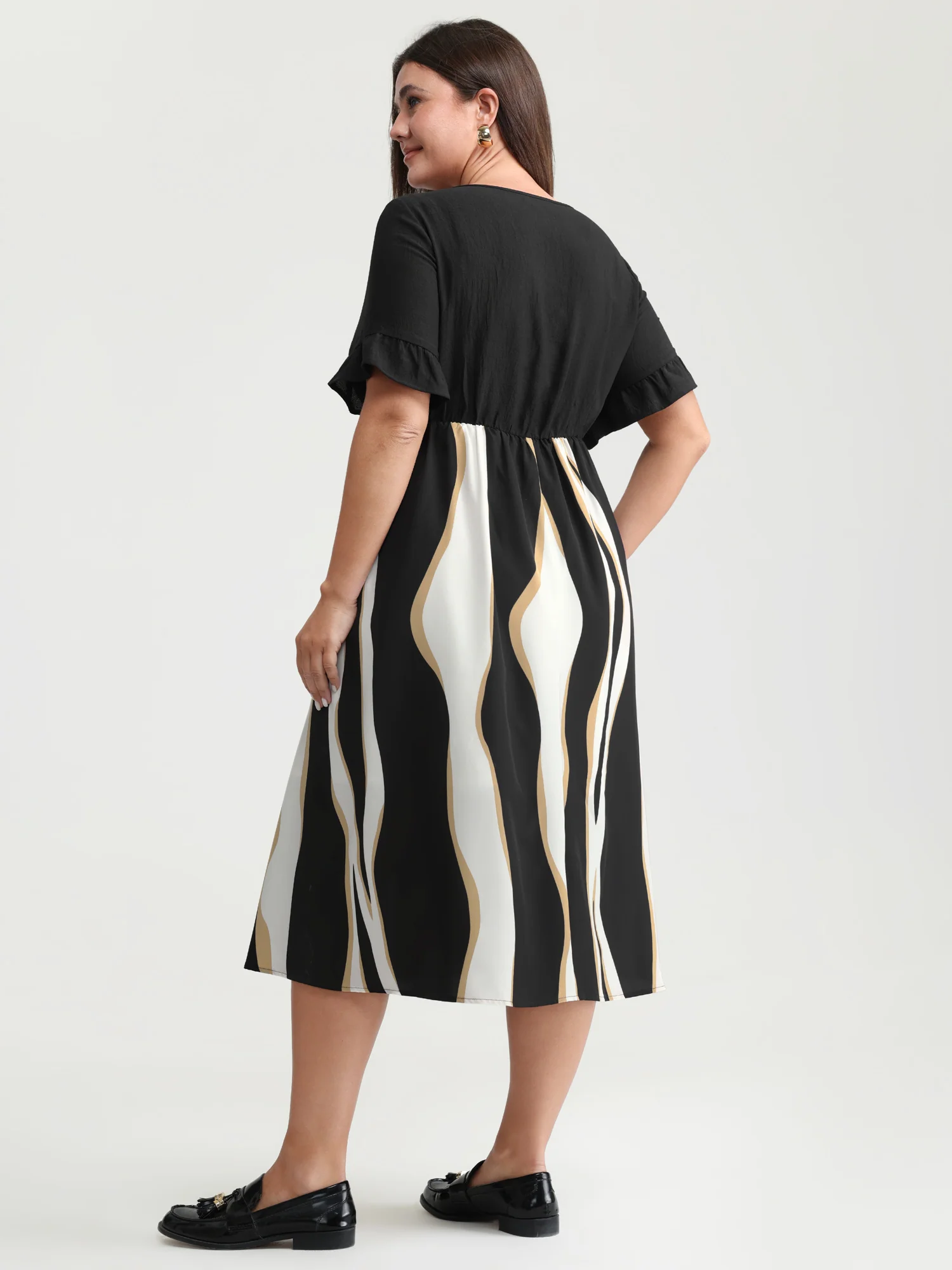 Zebra Stripe Print Contrast Midi Dress - Image 4