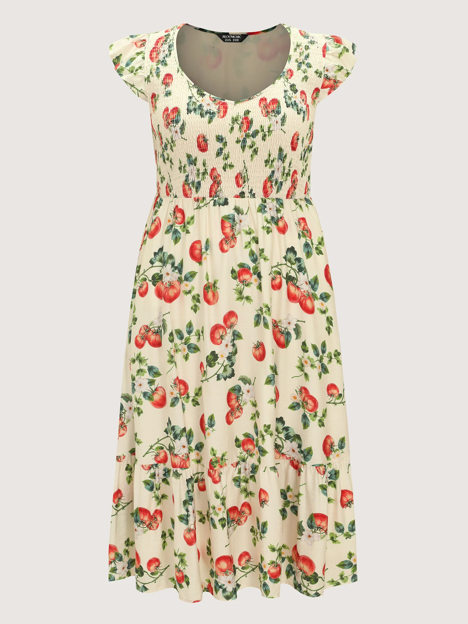Zesty Fruit Print Shirred Bodice Midi Dress - Image 7