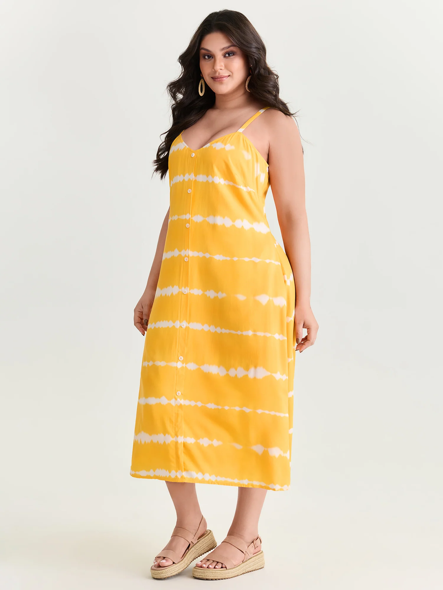 Zesty Striped Print A-Line Pockets Midi Dress - Image 3
