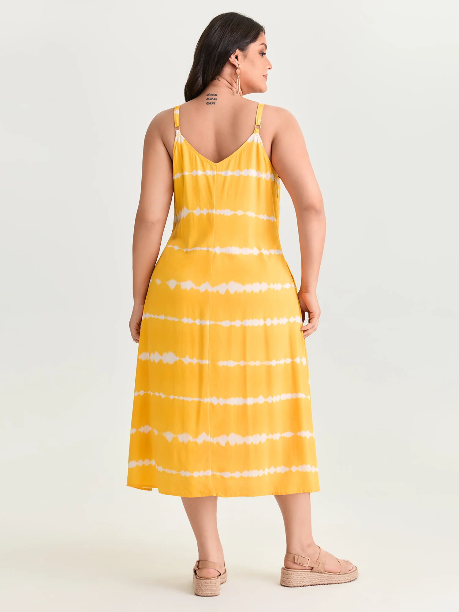 Zesty Striped Print A-Line Pockets Midi Dress - Image 4
