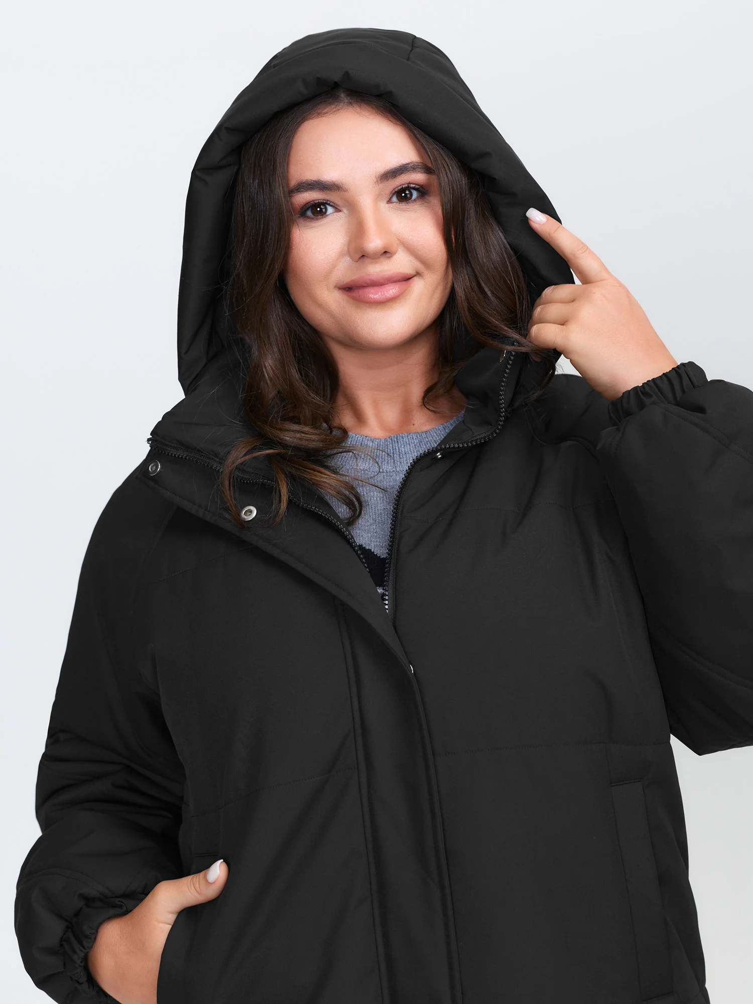 Zipper Button Pockets Quilted Jacket - Image 2