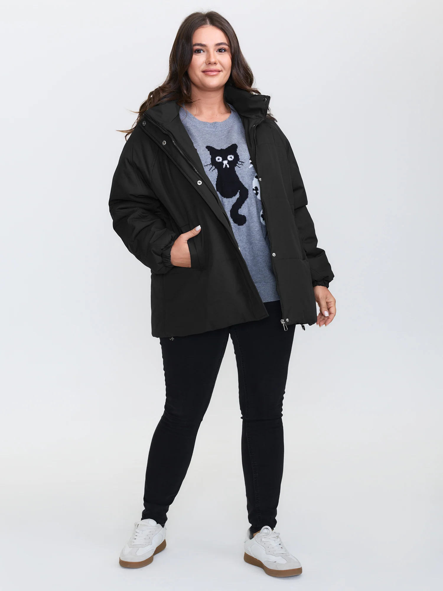 Zipper Button Pockets Quilted Jacket - Image 3