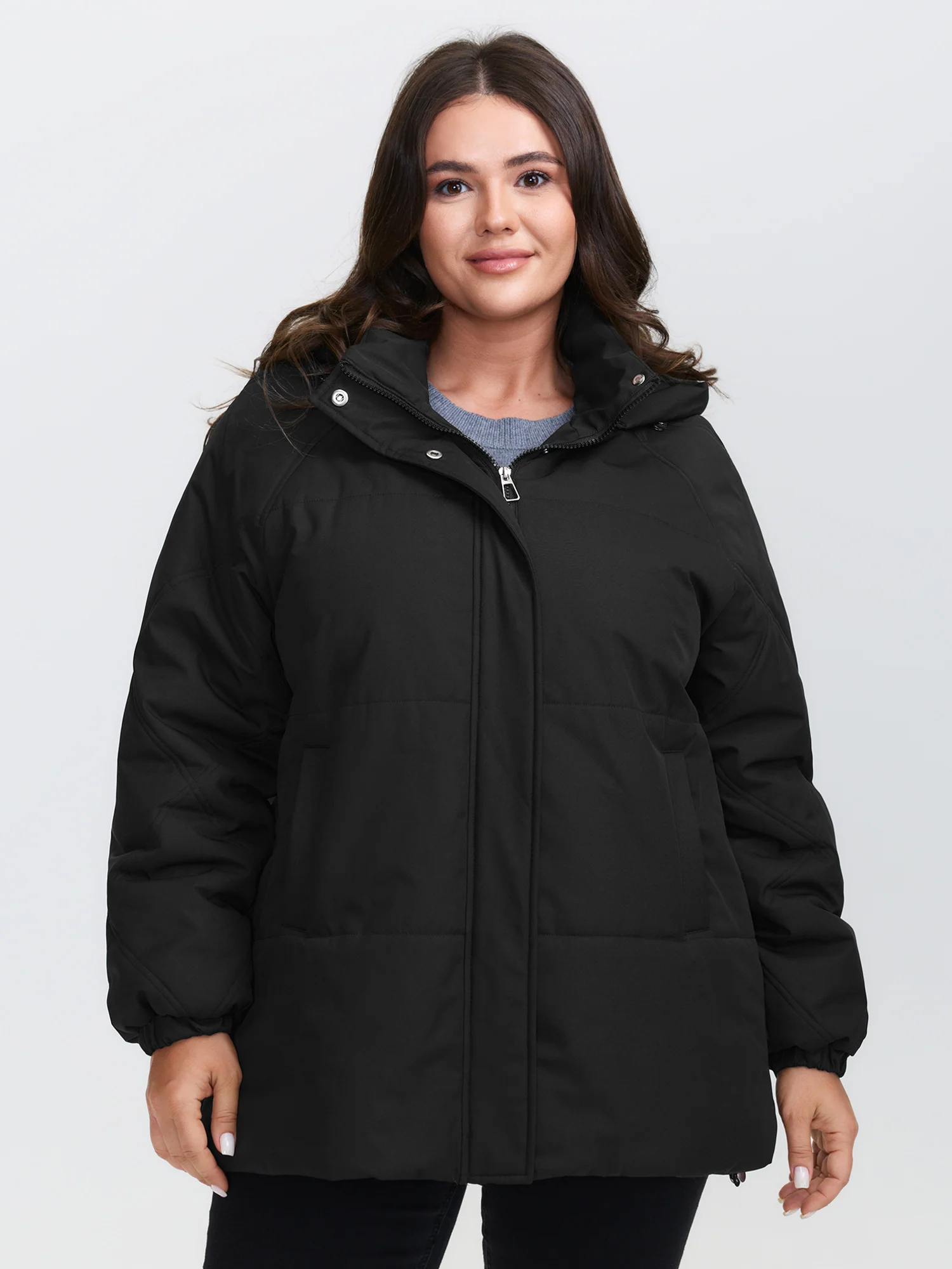 Zipper Button Pockets Quilted Jacket - Image 4