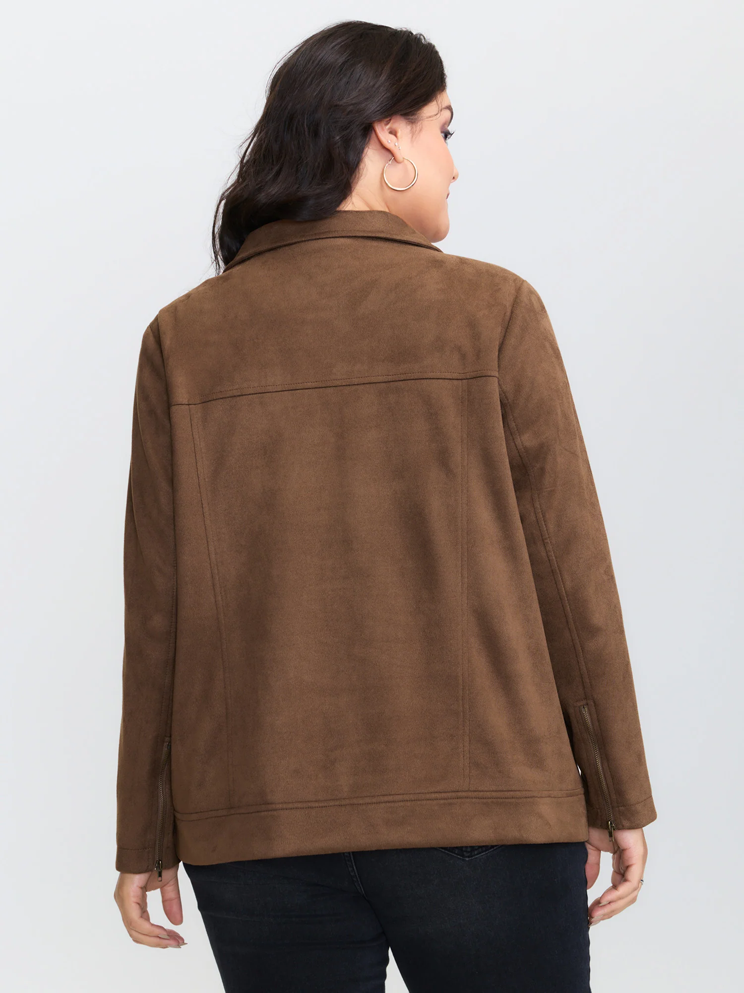 Zipper Detail Lapel Collar Jacket - Image 5